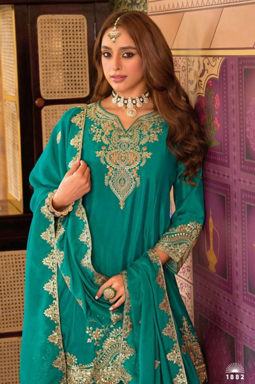 Eba 21657 Ready to Wear Heavy Embroidered Wedding wear Chinon Suit