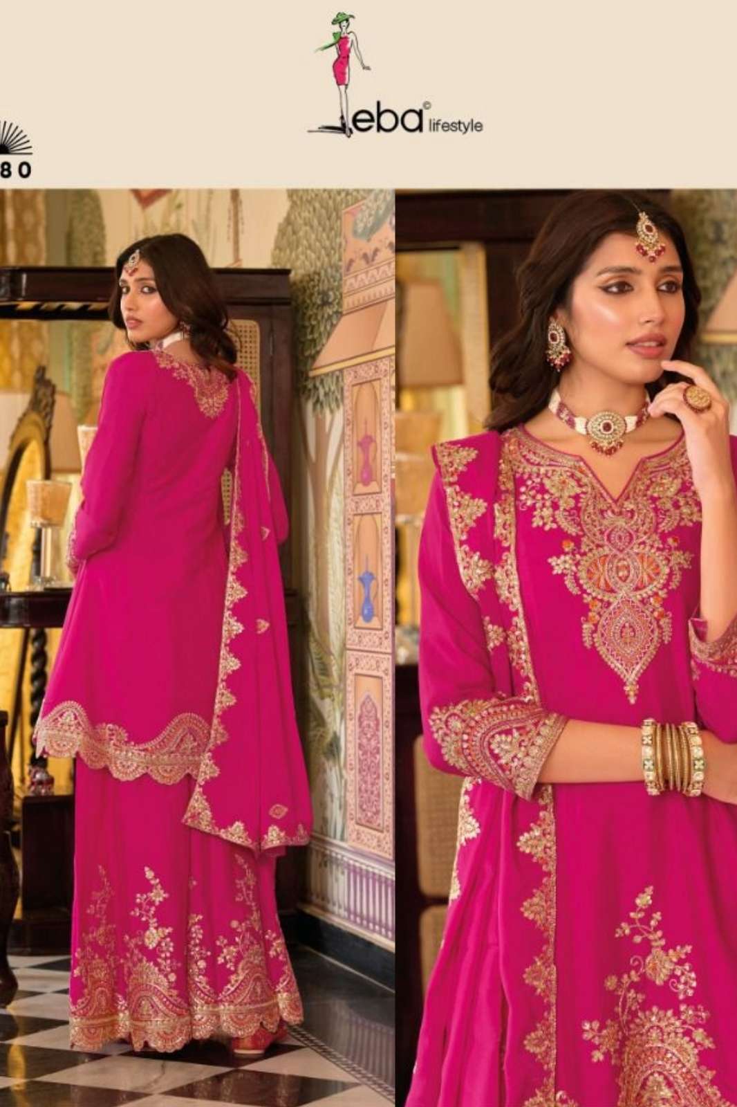 Eba 21657 Ready to Wear Heavy Embroidered Wedding wear Chinon Suit