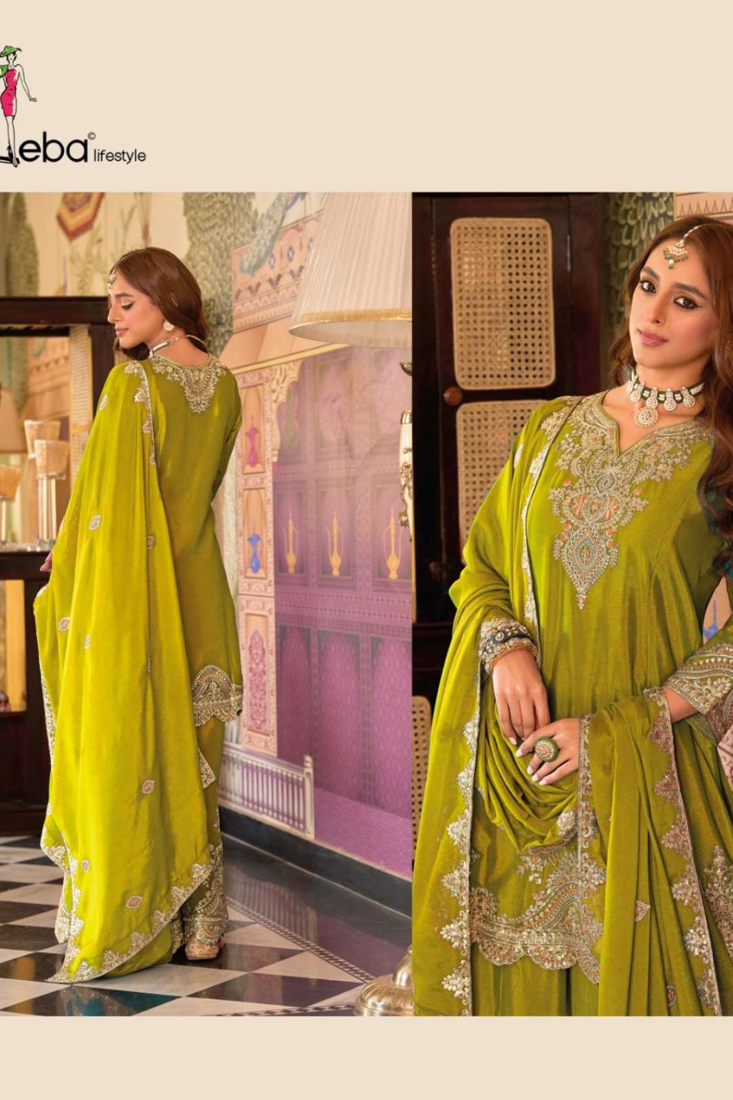Eba 21657 Ready to Wear Heavy Embroidered Wedding wear Chinon Suit