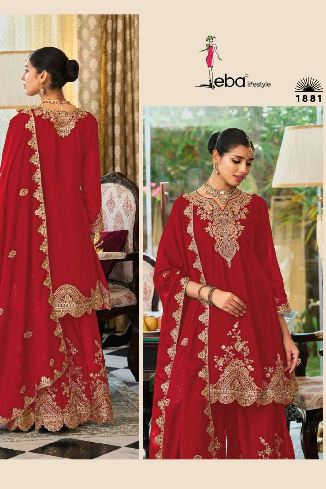 Eba 21657 Ready to Wear Heavy Embroidered Wedding wear Chinon Suit