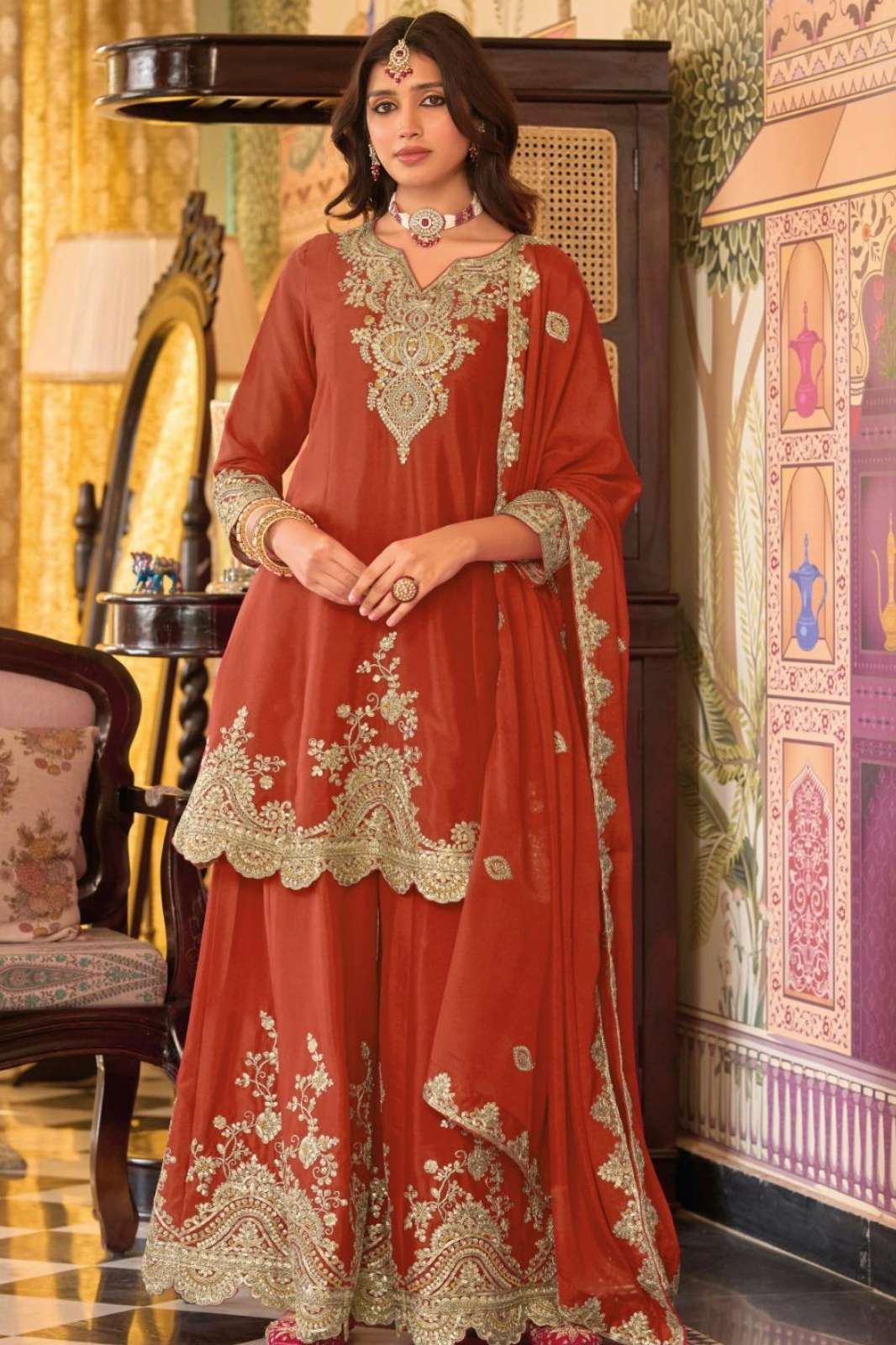 Eba 21657 Ready to Wear Heavy Embroidered Wedding wear Chinon Suit