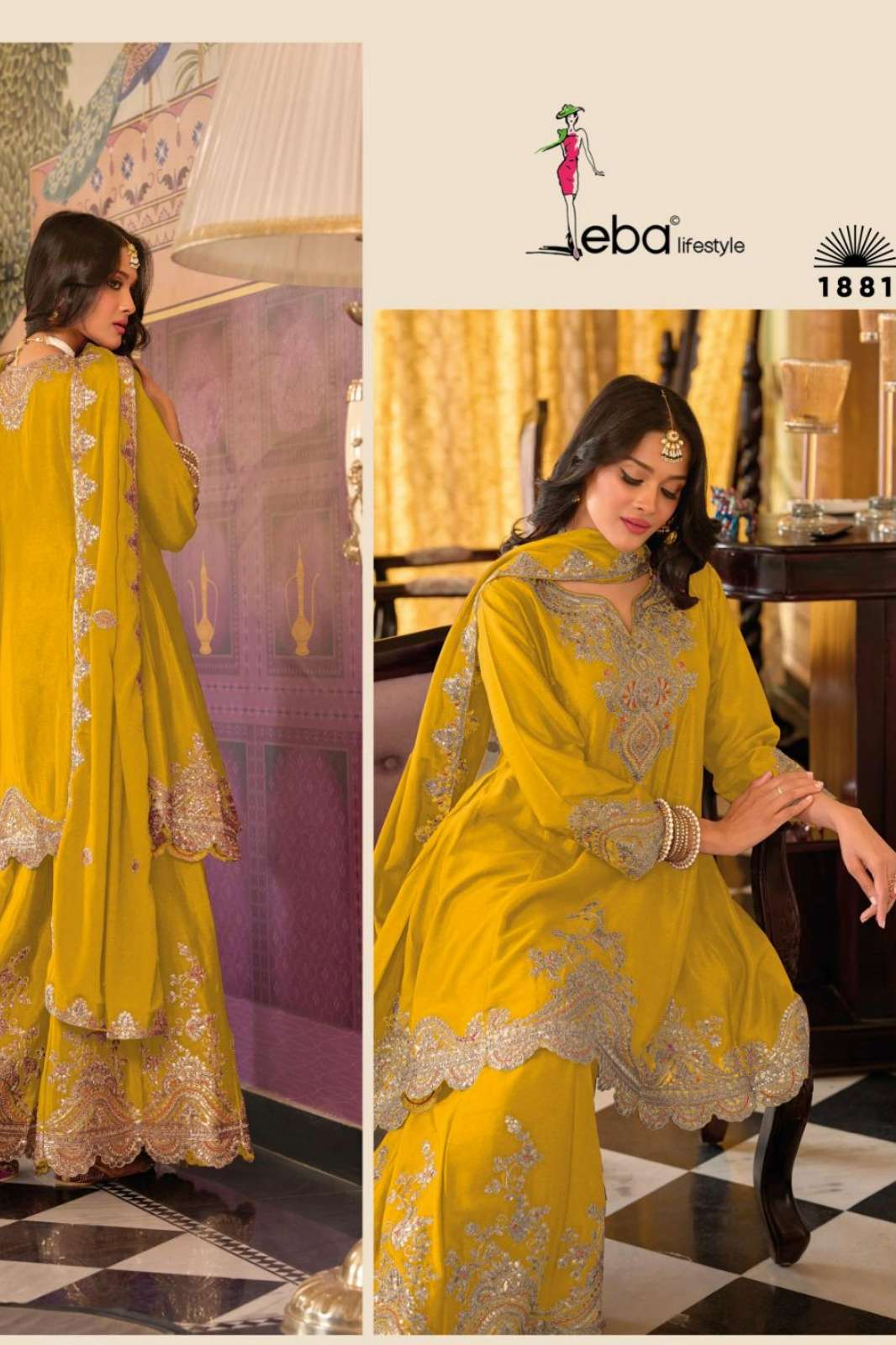 Eba 21657 Ready to Wear Heavy Embroidered Wedding wear Chinon Suit