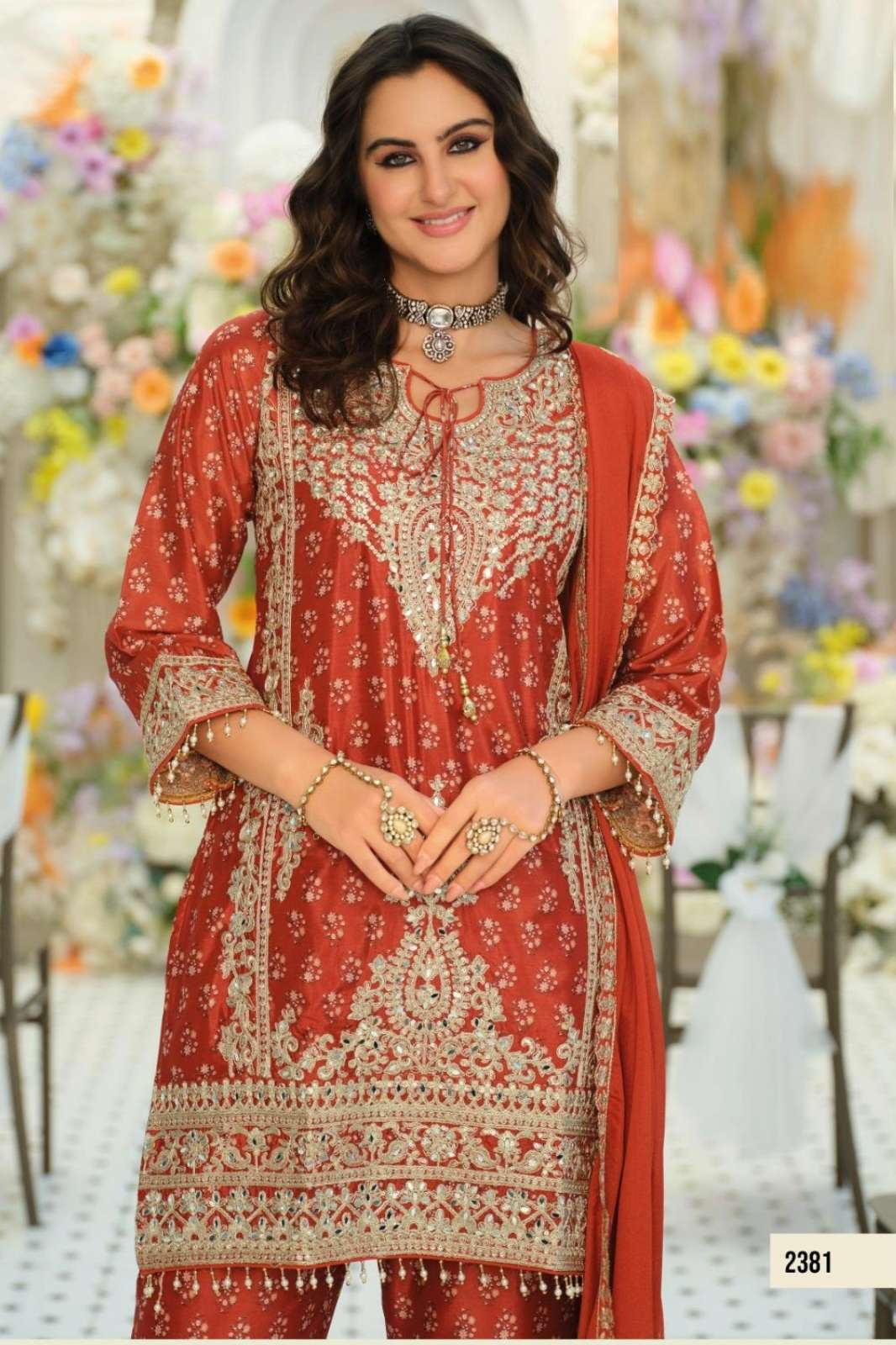 Eba kanchan Ready to Wear Heavy Embroidered Wedding wear Chinon Suit