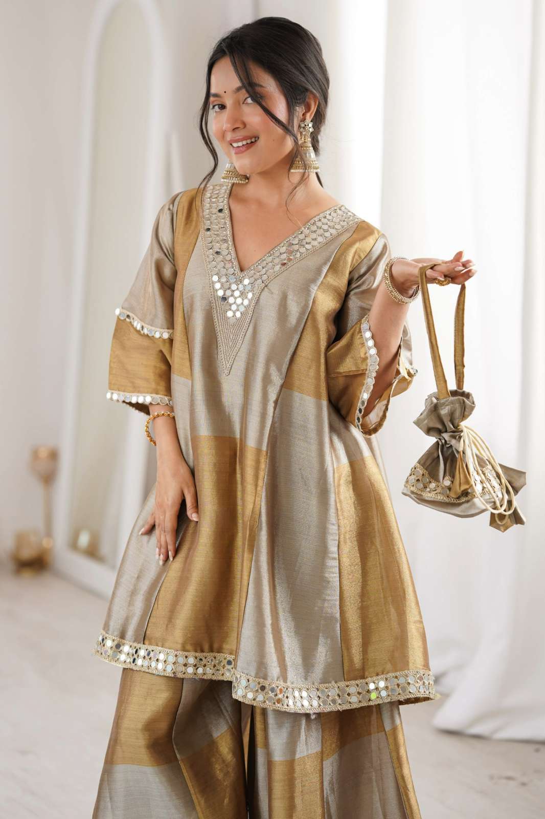 Fashionbazar365 LW 9330 Two Tone Tissue Designer Anarkali Style Sharara Suit