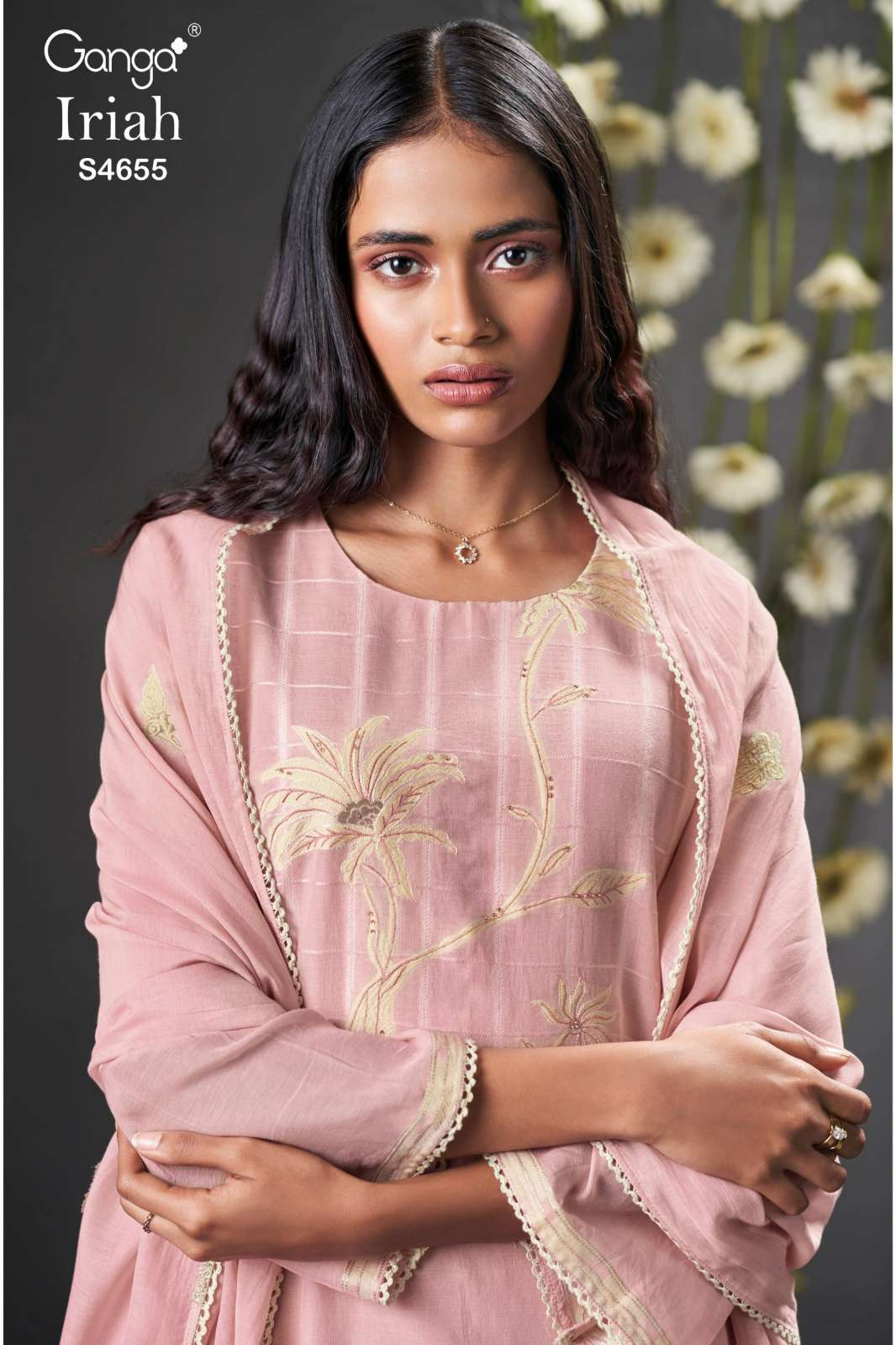 GANGA Iriah S4655 PREMIUM PURE MUL JACQUARD SOLID COLOR SALWAR SUIT