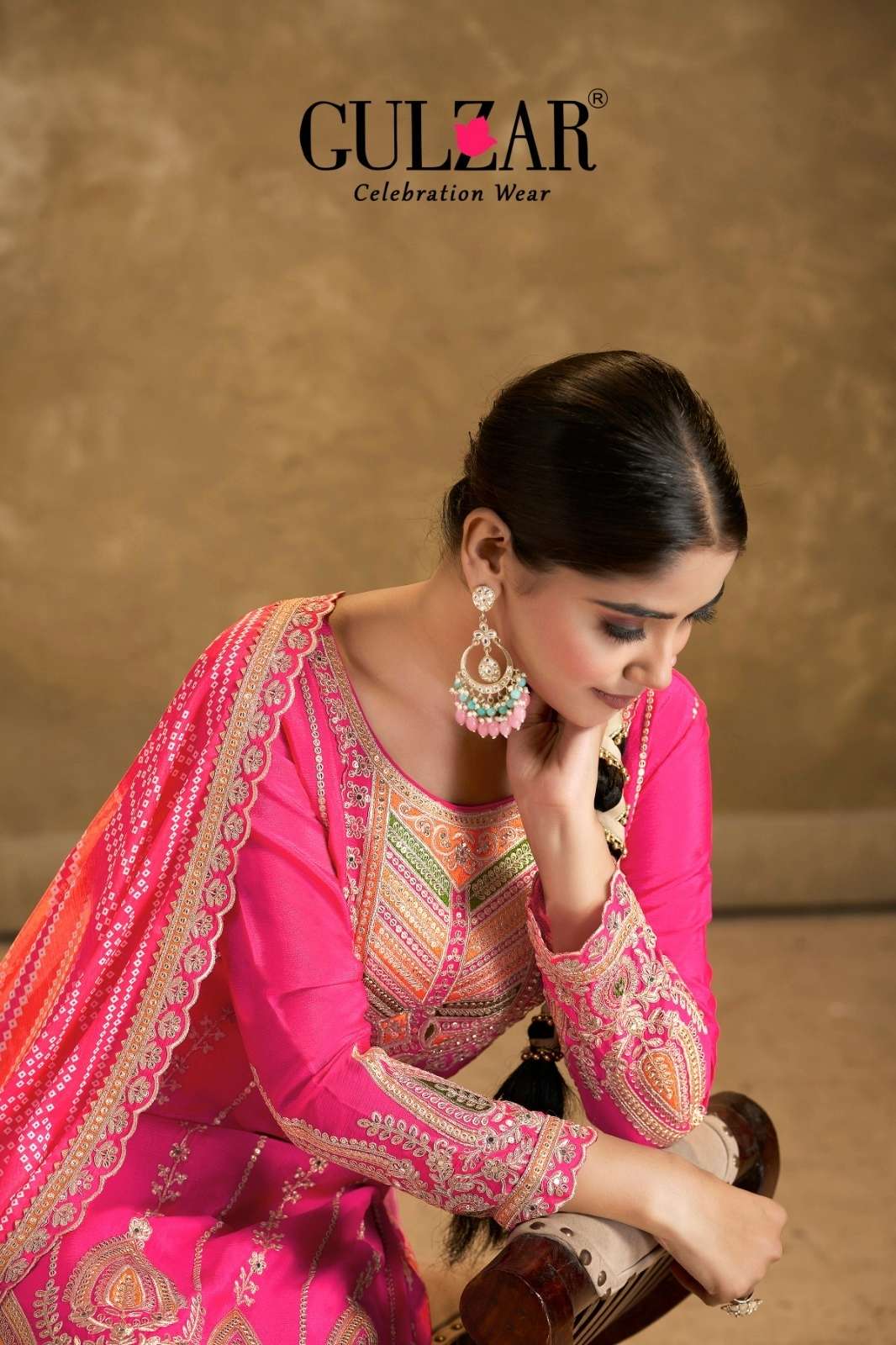 GULZAR Presents PHOOLZARI VOL 02 Premium Fiber Chinnon Suit with handmade mirror work embroidery 