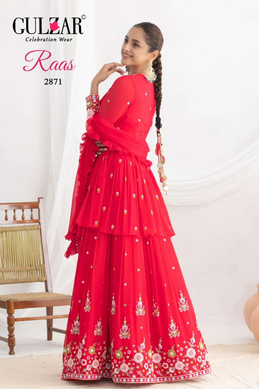 Gulzar RAAS D no 2871 to 2873 Ready to wear Resham Work & Beadwork in Allover Plitted Lengha 