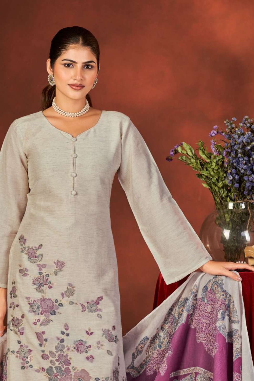 IBIZA RASA PURE ORGENIC LILEN JACQUARD EMBROIDERY WORK DESIGNER SALWAR SUIT