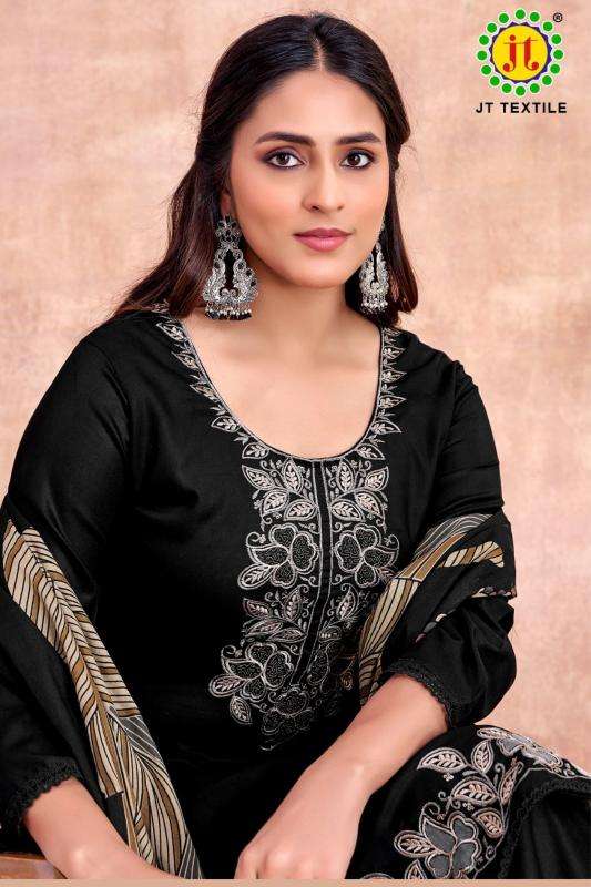 JT Textile All Black 38 Rayon Fabric with Sequence Embroidery Designer Salwar suit