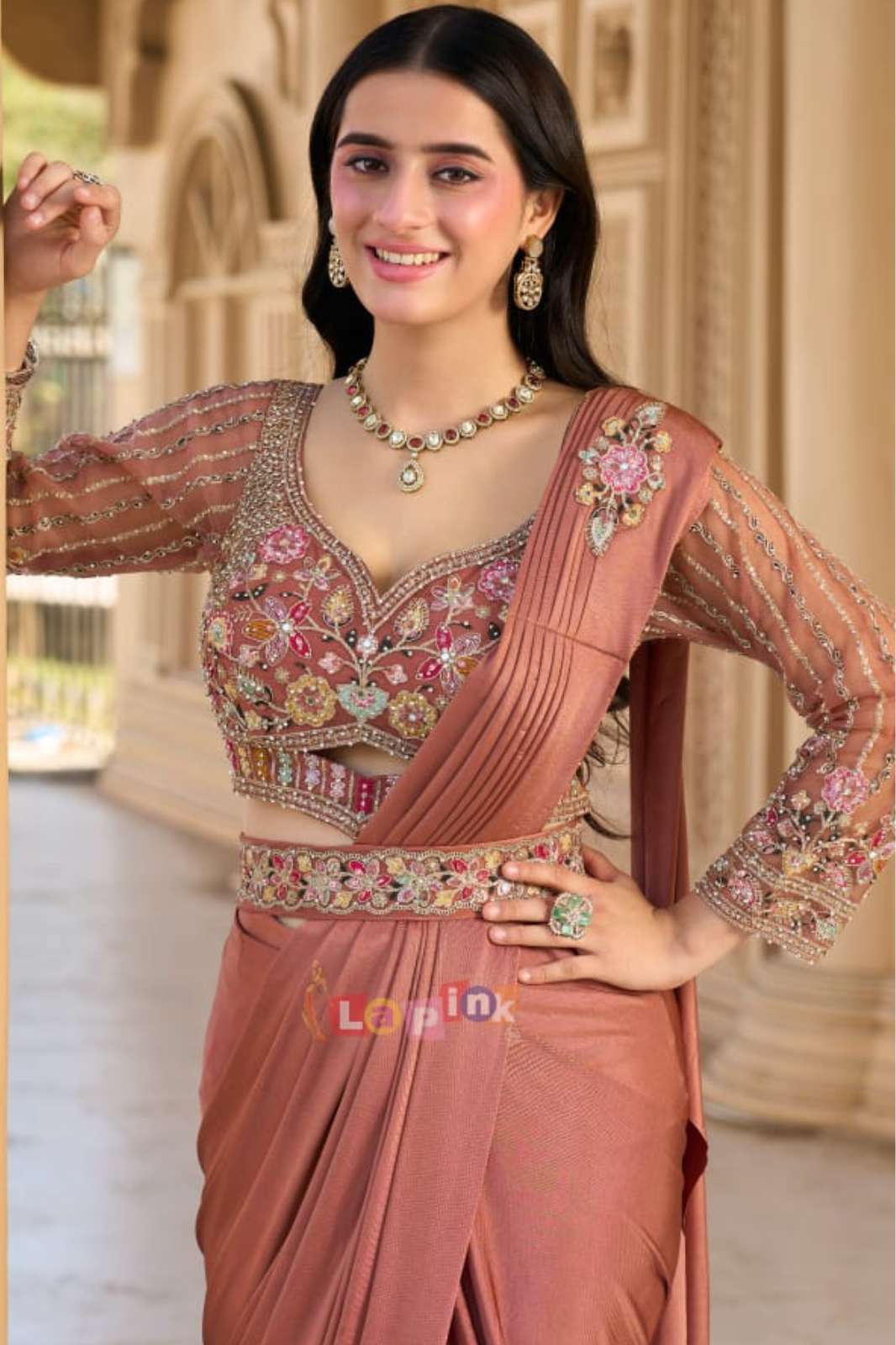 Lapink 21682 Lycra Fabric Stones and Embroidery Work Designer Saree