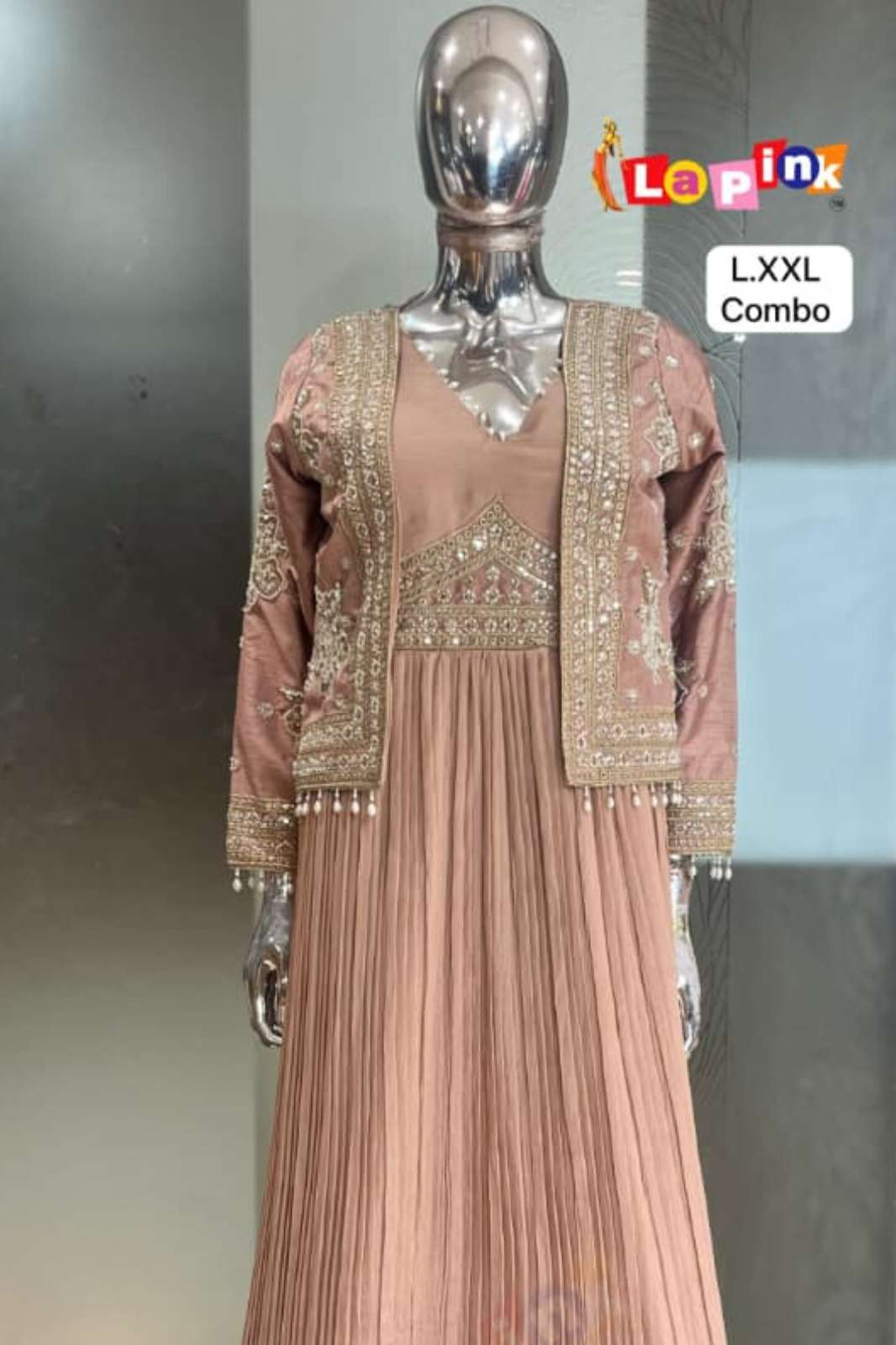 Lapink 21713 Chinoon fabric Embroidered with Stones & Piping work Designer Gown