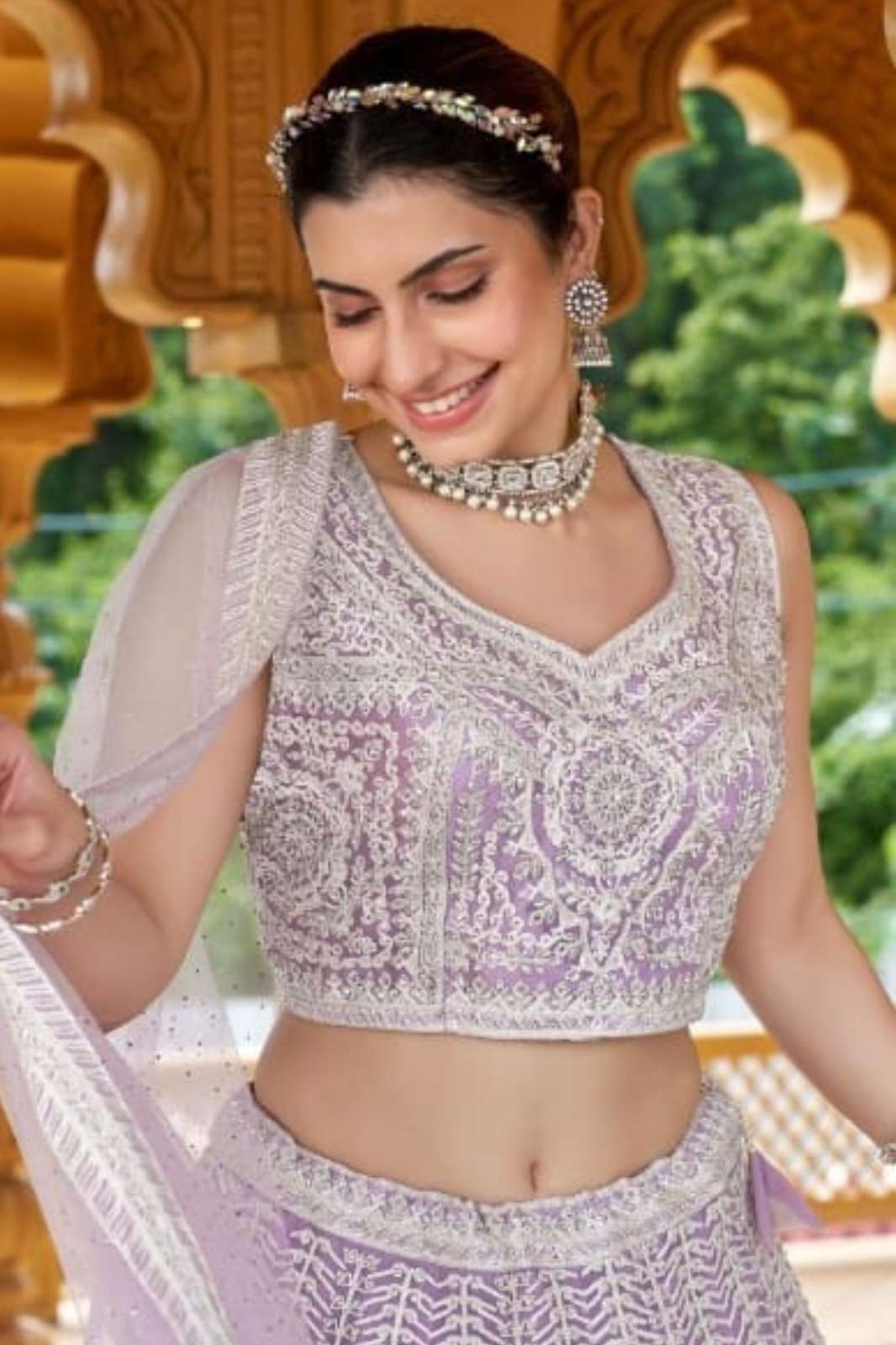 Lapink 21721 Net Fabric Dori with mirrors & Stones work Designer Lehenga