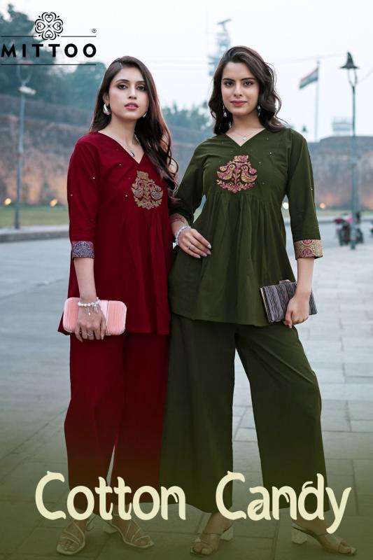MITTOO COTTON CANDY DHABU COTTON WITH HANDWORK DESIGNER KURTI SET