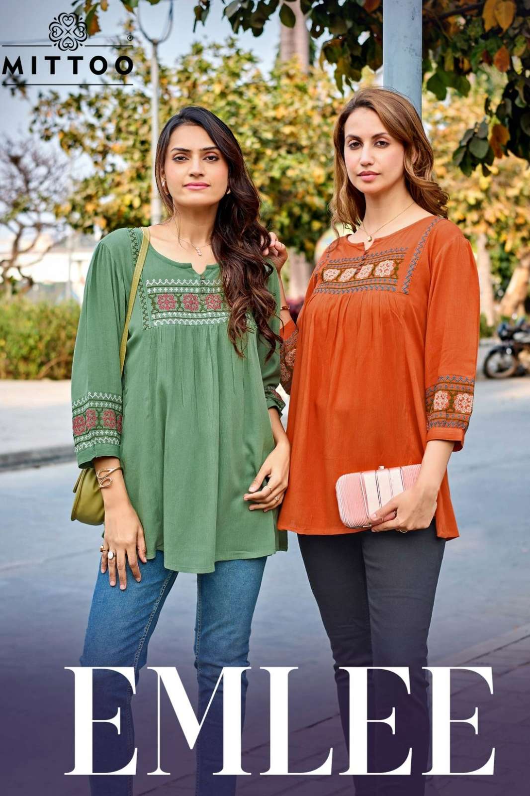 MITTOO  SAHELI PURE SILK JEQUARD WITH EMRODARY AND HAND WORK DESIGNER KURTIS