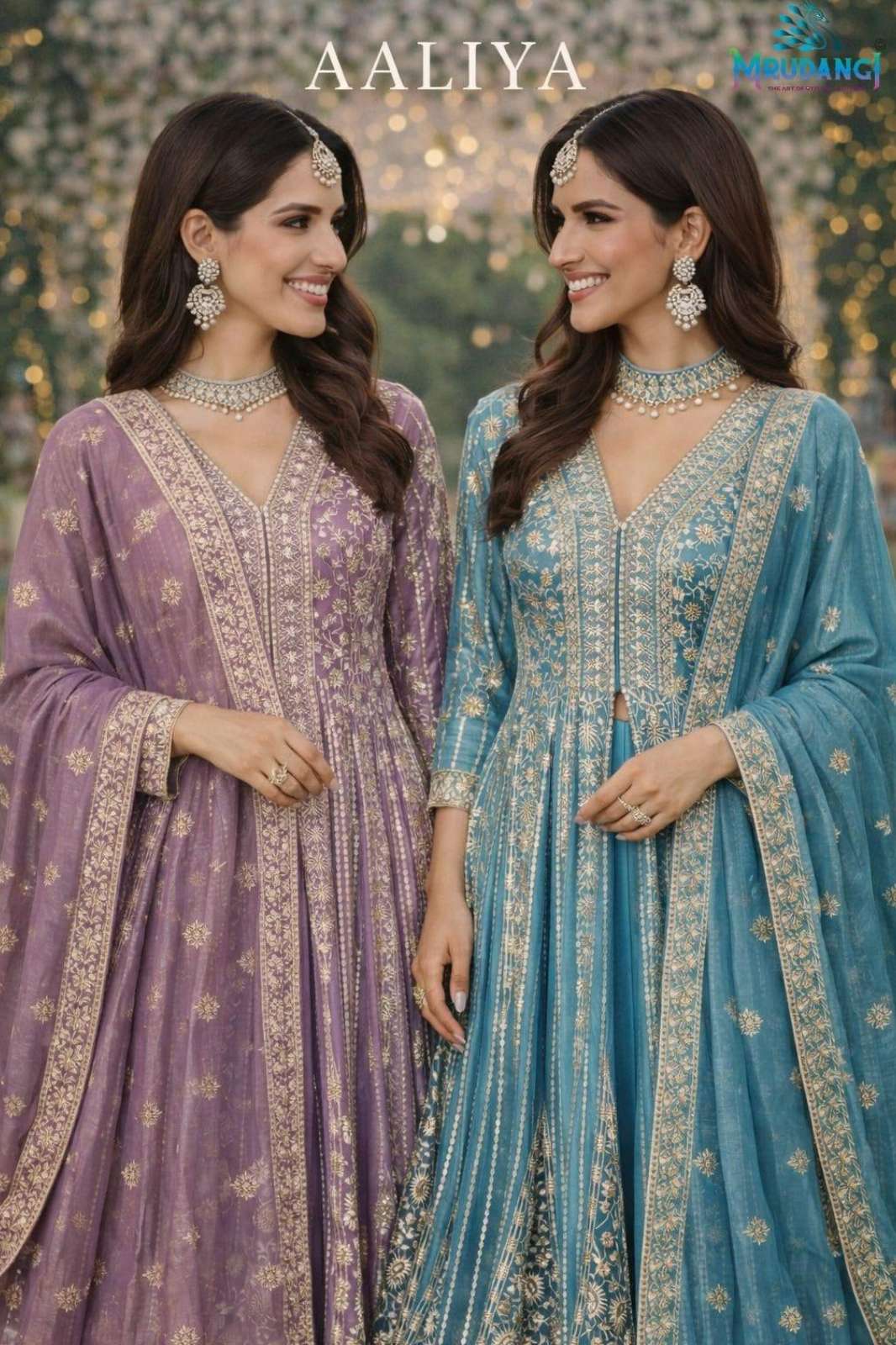 MRUDANGI PRESENT AALIYA REAL PREMIUM CHINON SILK FABRIC READY TO WEAR WEDDING WEAR GOWN