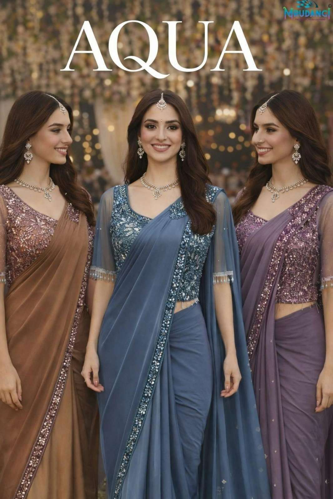 MRUDANGI PRESENT AQUA REAL PREMIUM LYCRA READY TO WEAR SAREE