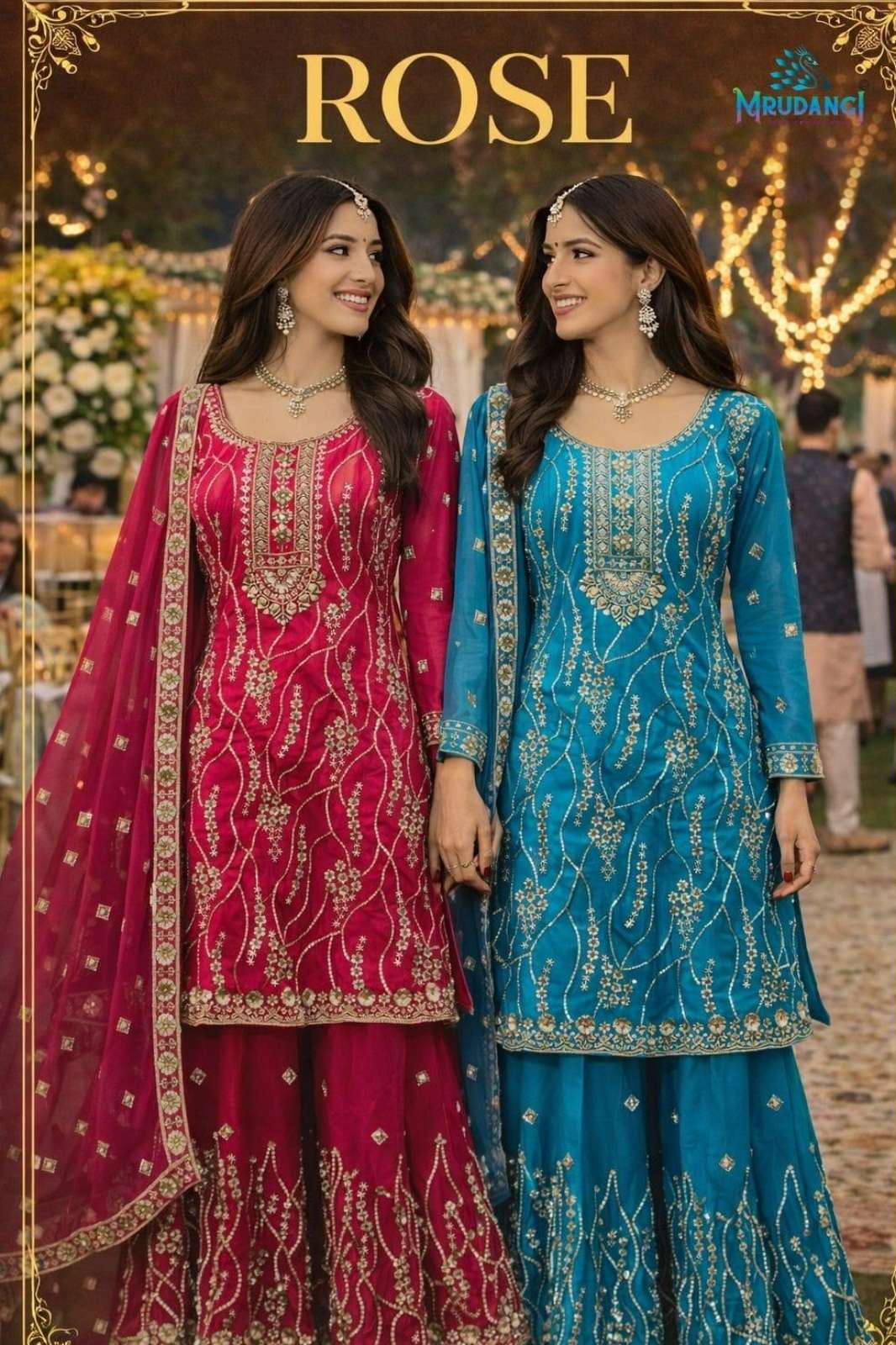 MRUDANGI ROSE REAL PREMIUM FENDY SILK SHARARA SUIT