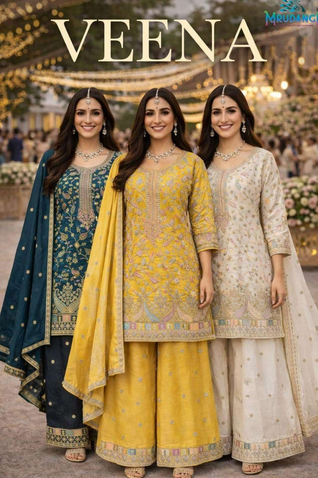 MRUDANGI VEENA TREDY WEDDING LOOK PREMIUM REAL CHINON SUIT