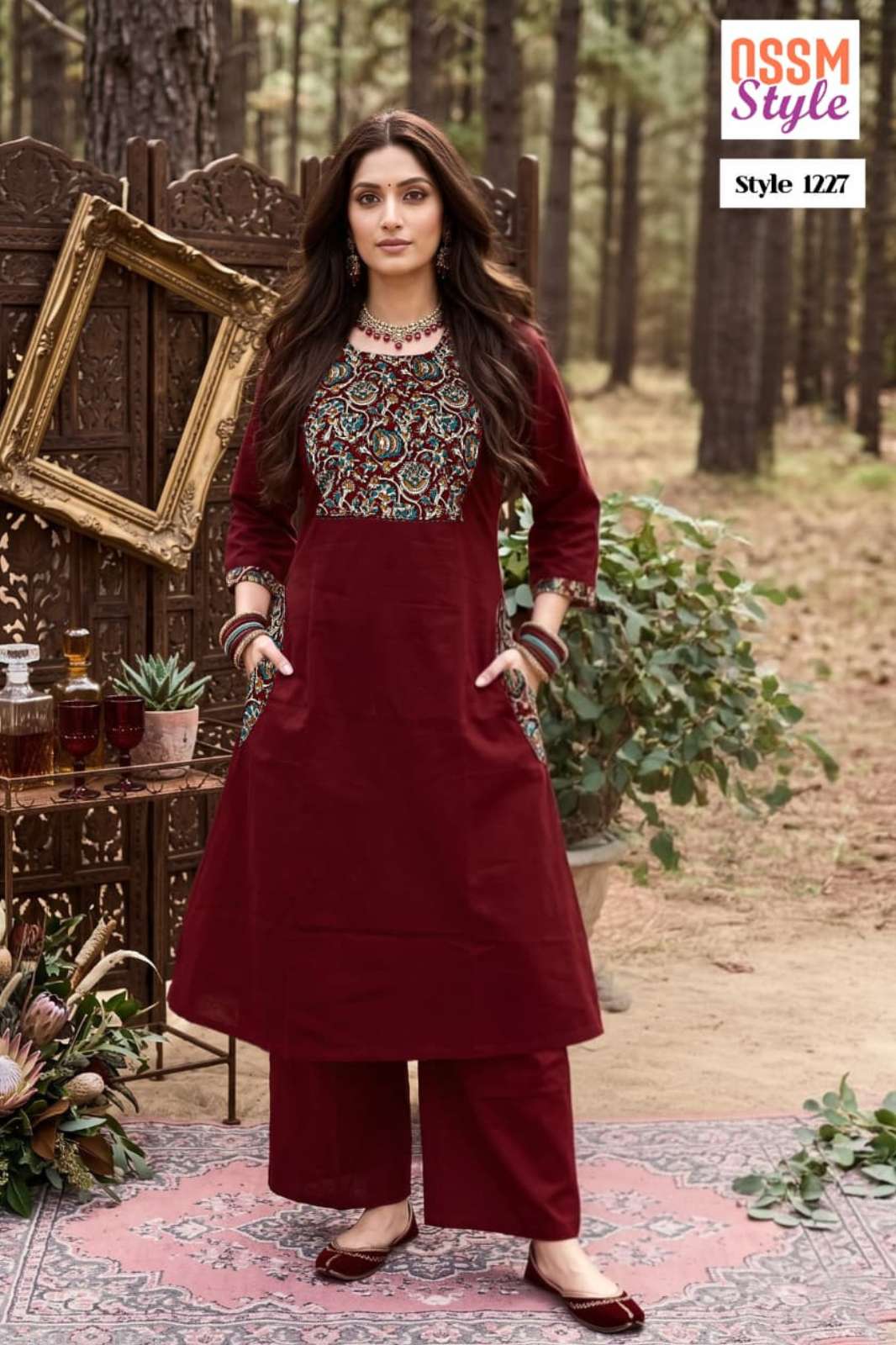 OSSM COMBO SET  1 COTTON DHABU WITH HANDWORK DESIGNER KURTIS