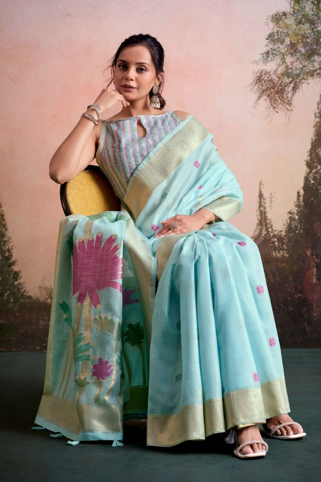 RAJPATH PRESENTS SOLONI FLOWER SILK LINEN SILK PARTYWEAR SAREE COLLECTION 