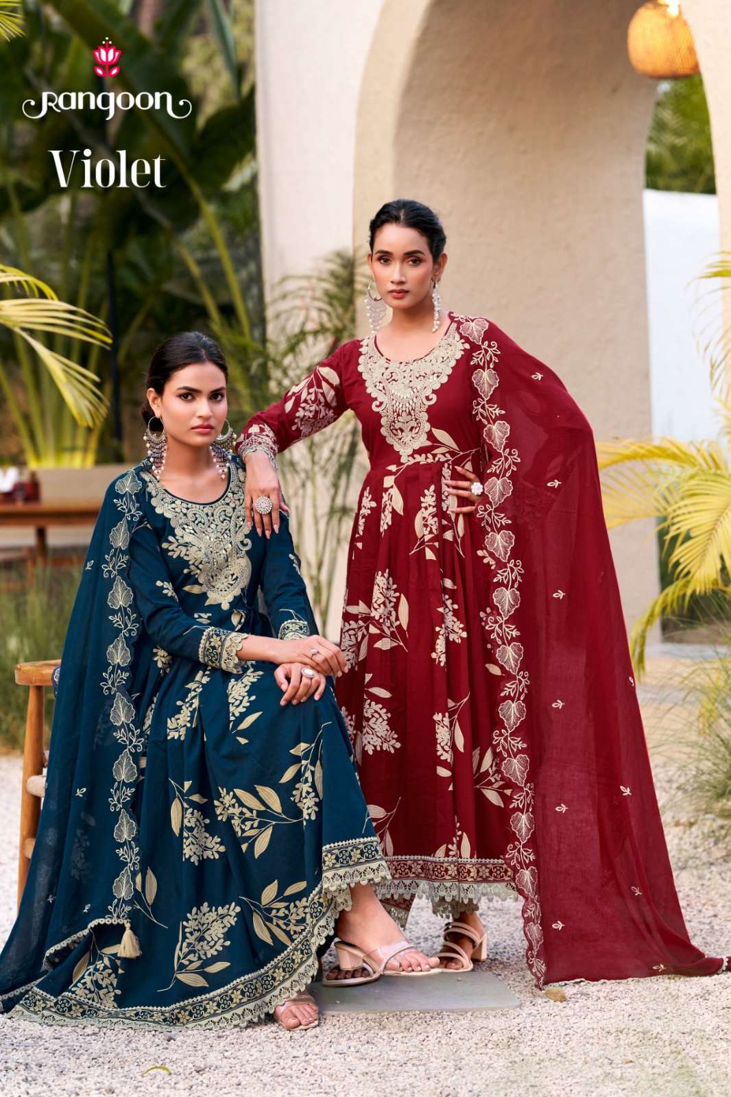 Rangoon Violet Camric Cotton Print with Fancy thread & Handwork Designer Salwar Suit 