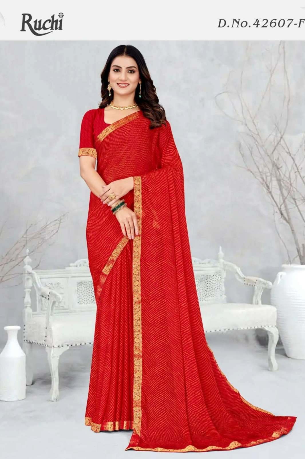 RUCHI SANGINI LEHRIYA VOL 07 SERIES 42607A TO 42607F CHIFFON SAREE WITH ATTACHED BORDER
