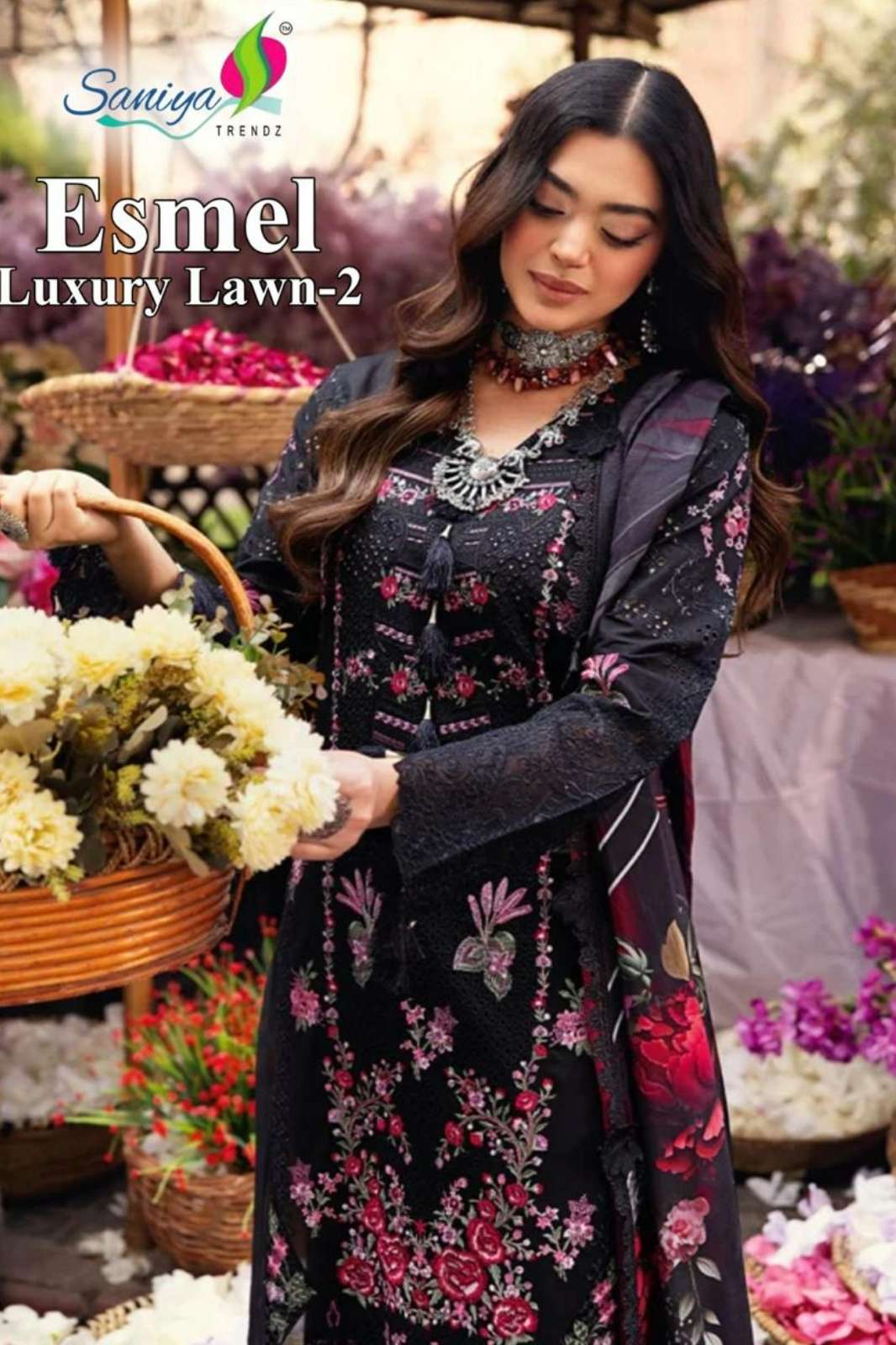 SANIYA TRENDZ ESMEL LUXURY LAWN 2 COTTON WITH CHIKANKARI EMBROIDERED DESIGNER SALWAR SUIT