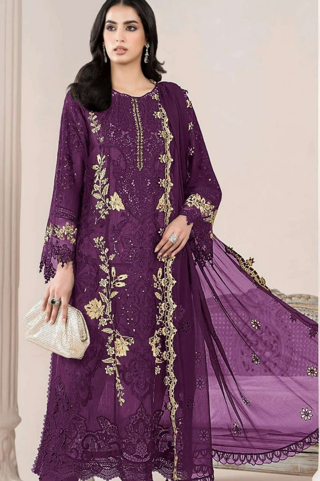 SERIES S 912 PURE CHIFFION HEAVY EMBROIDARY WORK DESIGNER SALWAR SUIT 