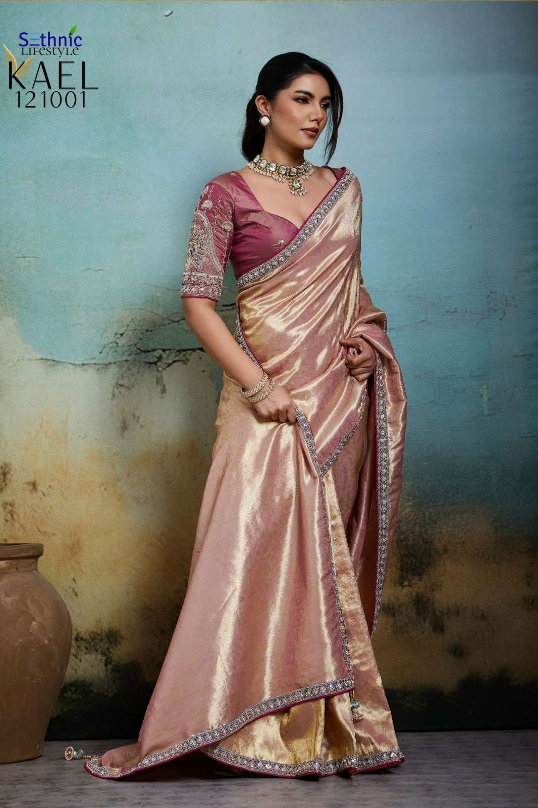 Sethnic Lifestyle Kael Rare 121001 to 121005 Self Woven Tissue Banarasi silk Coding & Sequins work Saree Collection