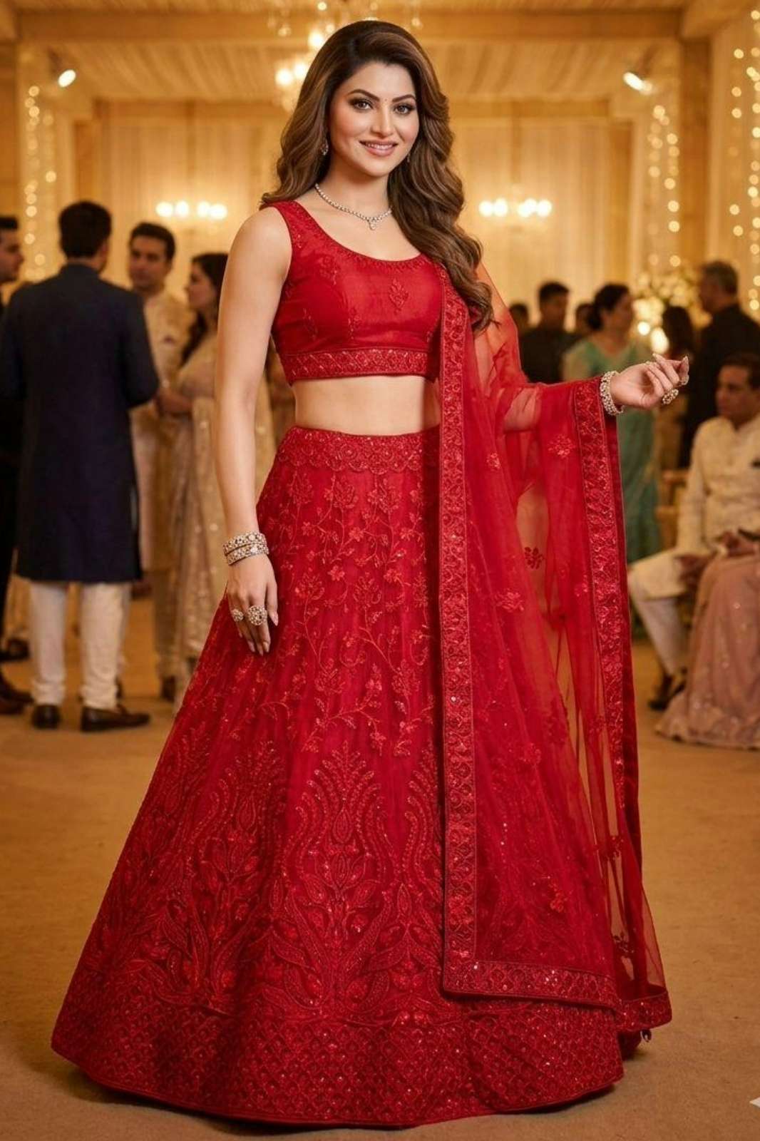 Shri Balaji Emporium 21667 REAL PREMIUM NET FANCY EMBROIDERED RED LEHENGHA