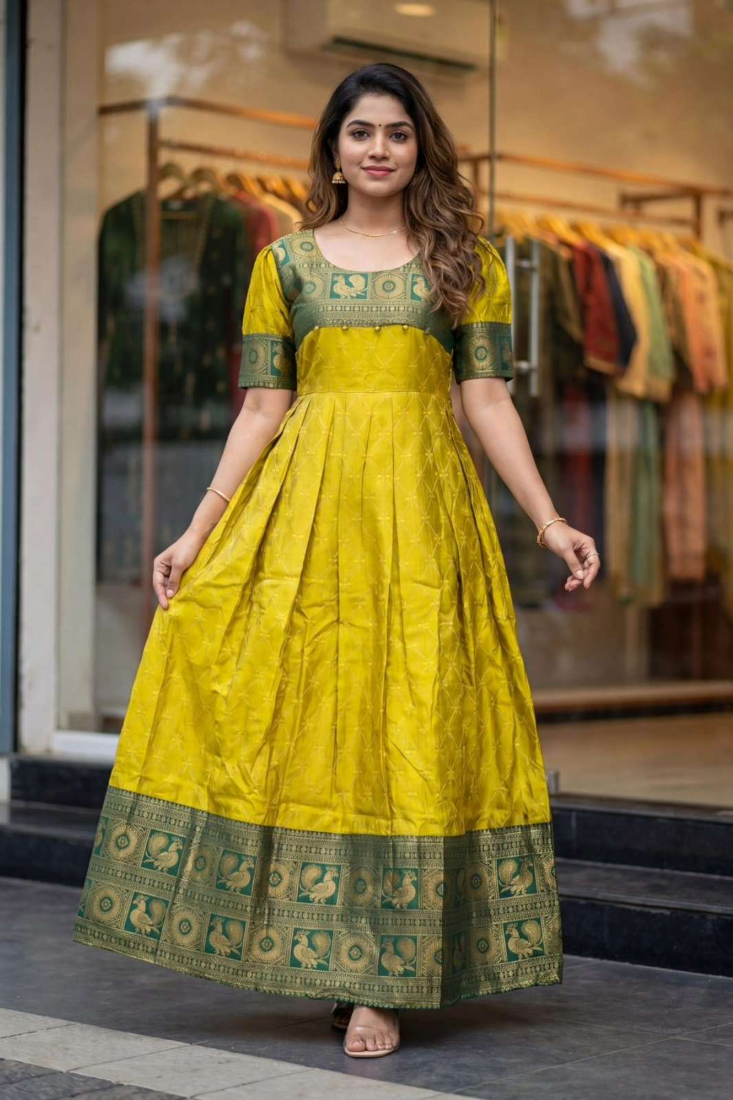 Shri Balaji Emporium 21749 Heavy Lichi Silk Fabric Gown With Dori pattern