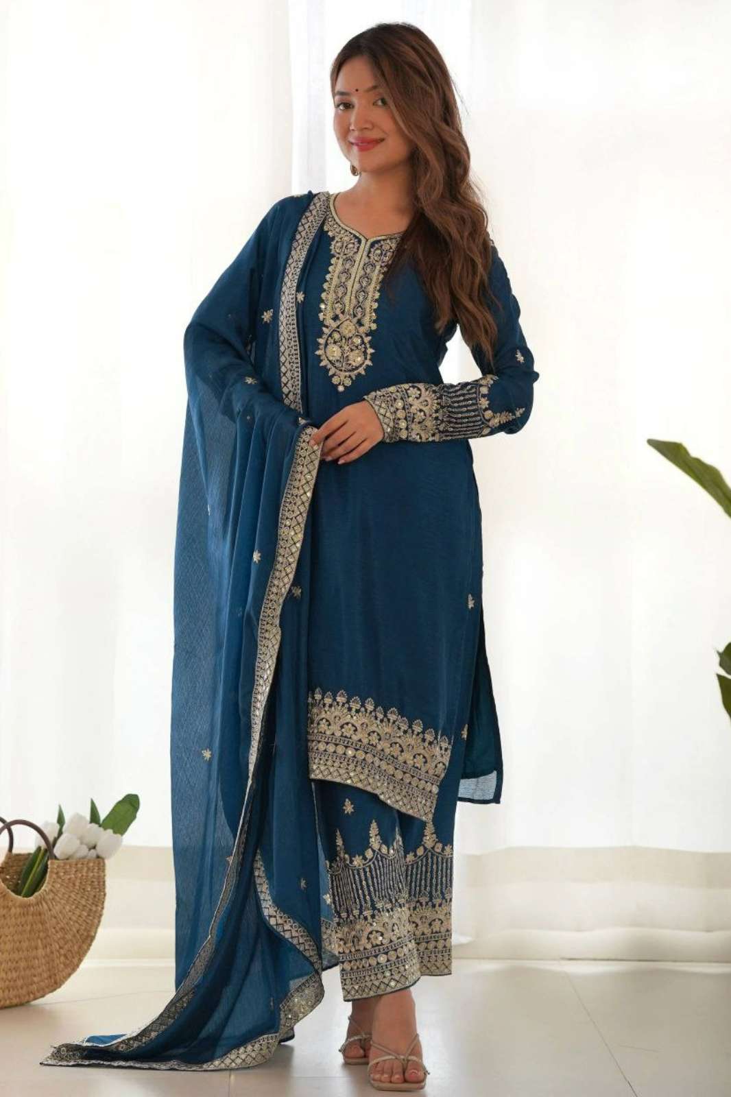 Shri Balaji Emporium 25583 PURE CHINON SILK BEAUTIFUL EMBROIDERED SEQUENCE AND JARI WORK SUIT