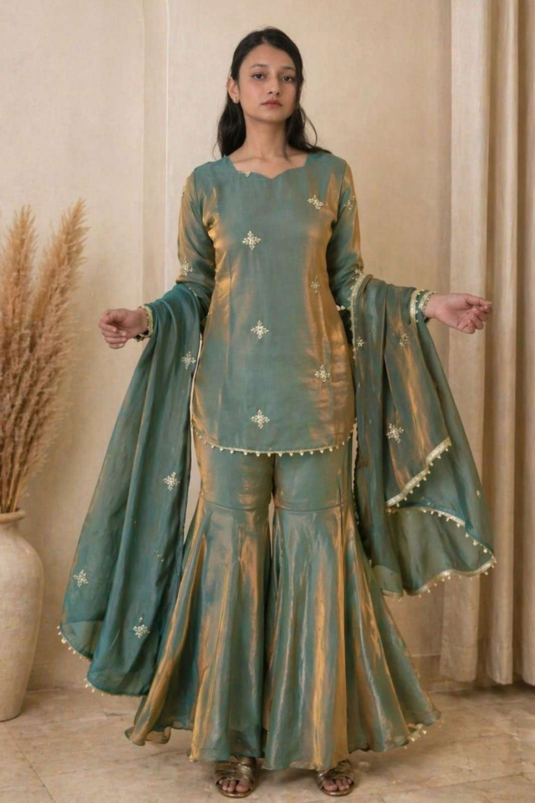  Shri Balaji Emporium 380 Fandy Fabric Zari and Sequence Embroidered Sharara Suit