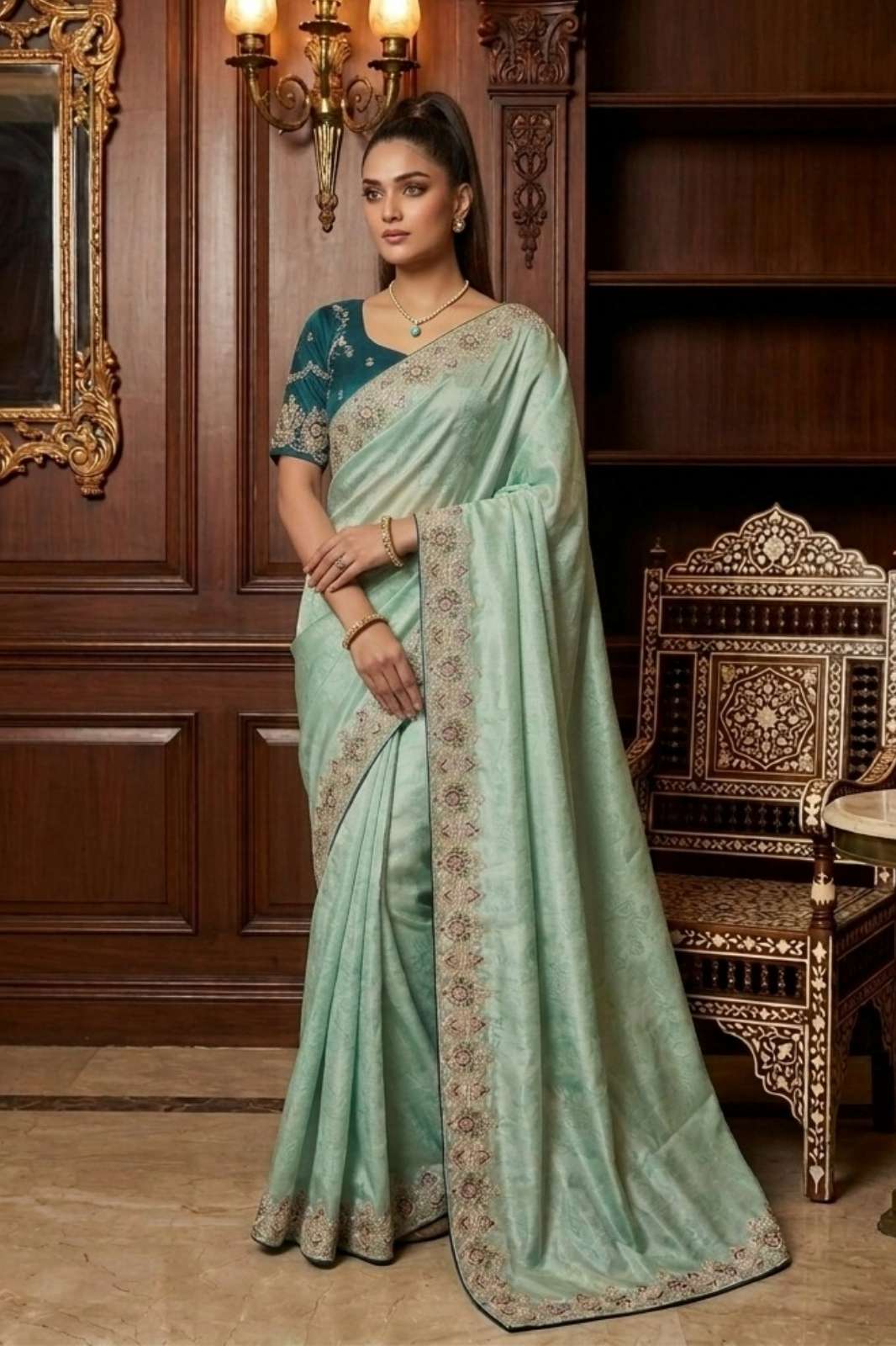 Shri Balaji Emporium Giraffe Hit Silk fabric Zari and Embroidery Work Saree Collection