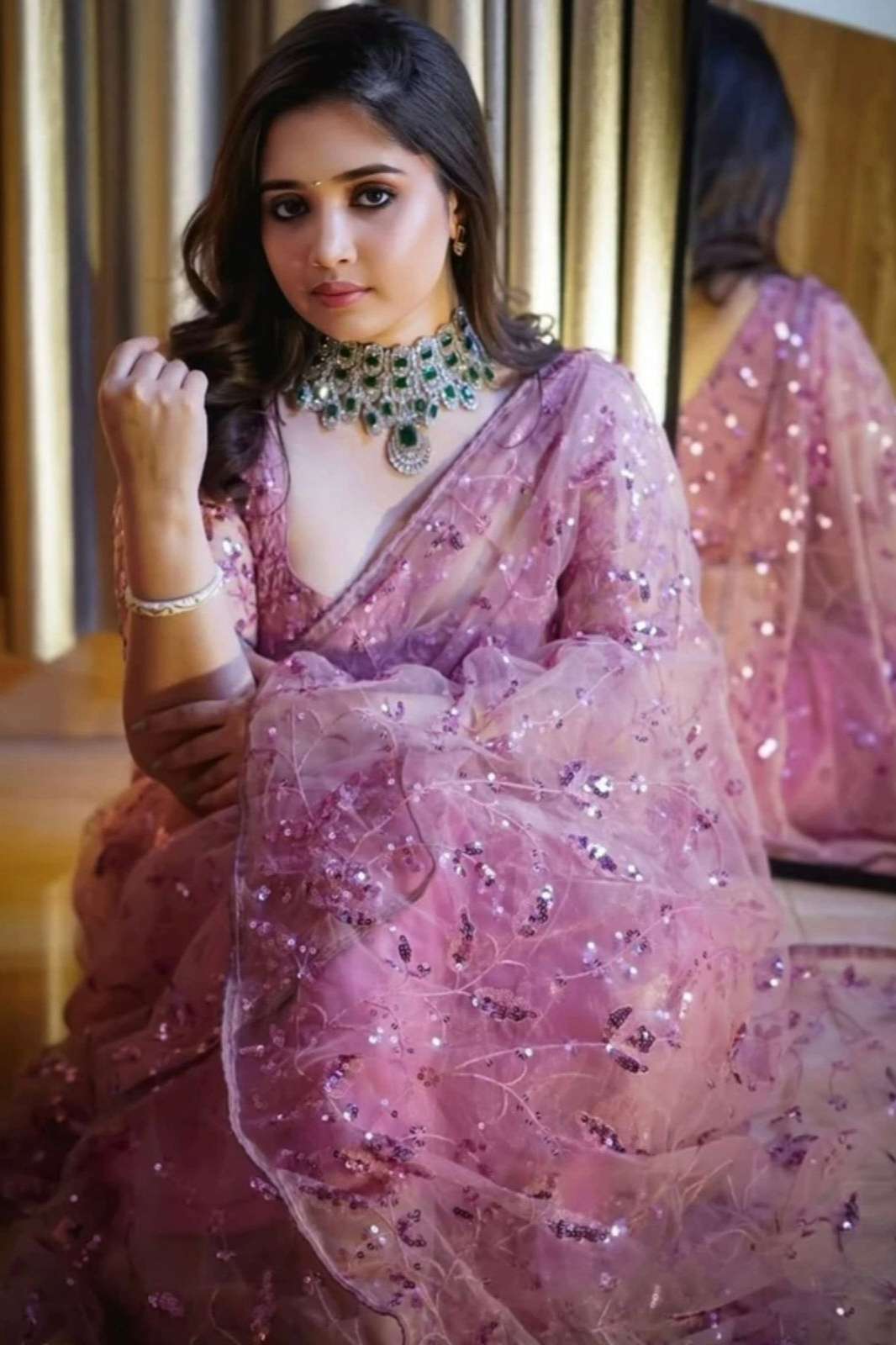 Shri Balaji Emporium KK PRIYANKA BUTTERFLY NET SAREE WITH EMBRODIERED SEQUENCE AND THREAD WORK 