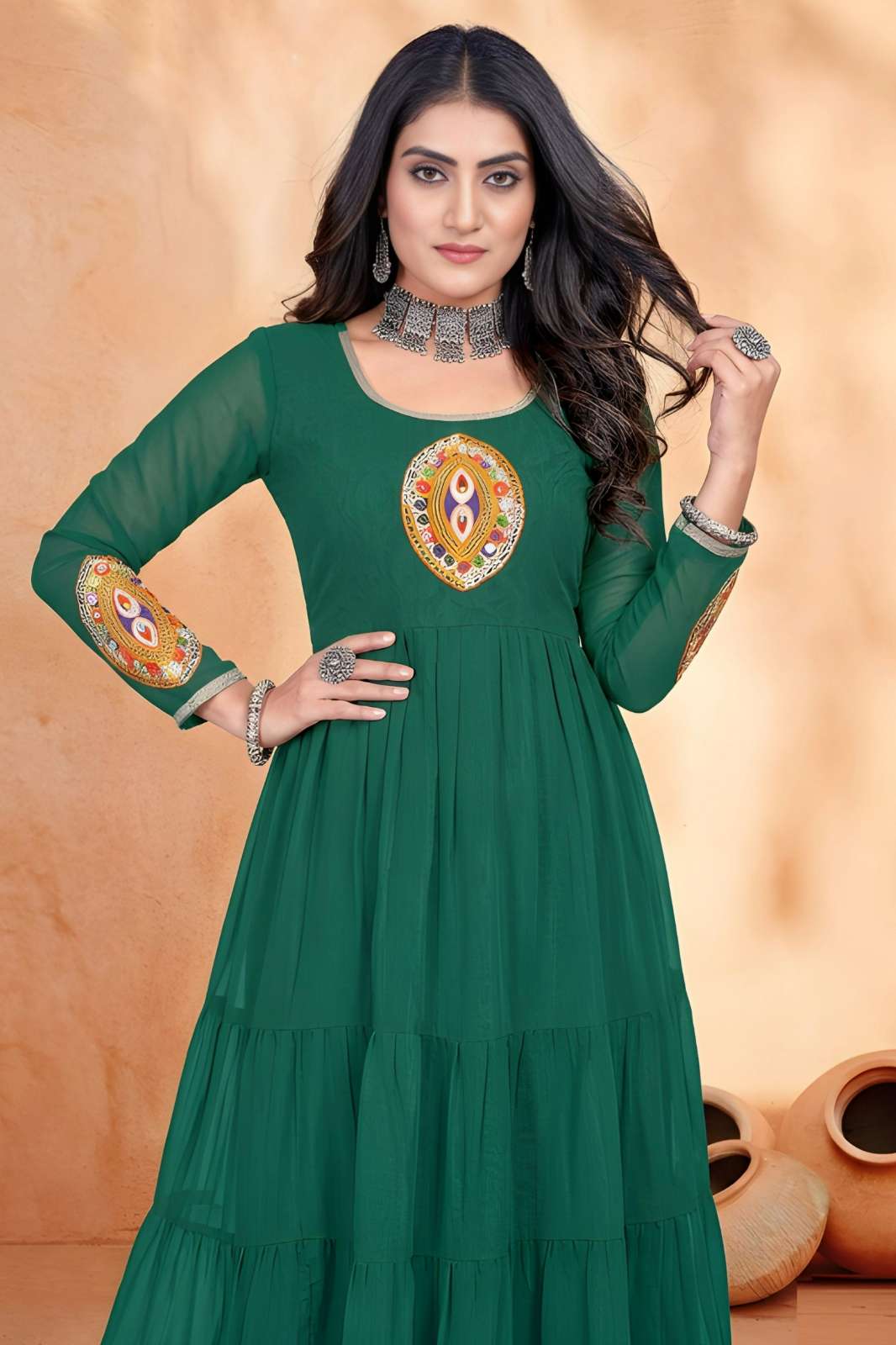 Shri Balaji Emporium N3 420 Georgette fabric Womens Embroidered Long Kurti