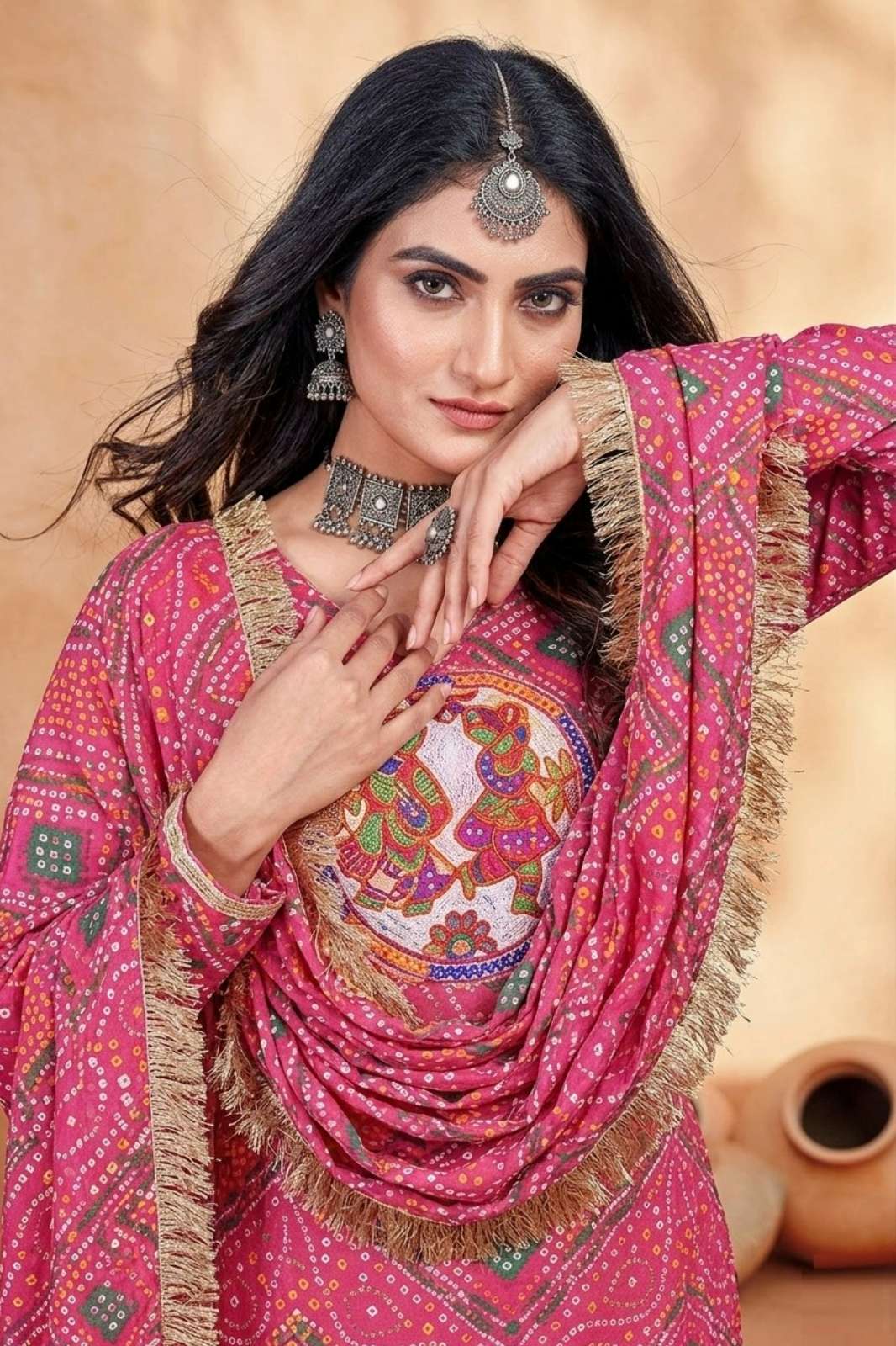 Shri Balaji Emporium N4 346 bandhani Printed & Embroidered Delta silk suit 