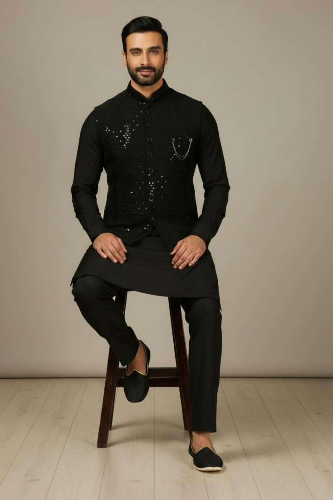 Shri Balaji Emporium Presents199 Chanderi Fabric with Sequins and Designer Embroidered Mens Wedding wear