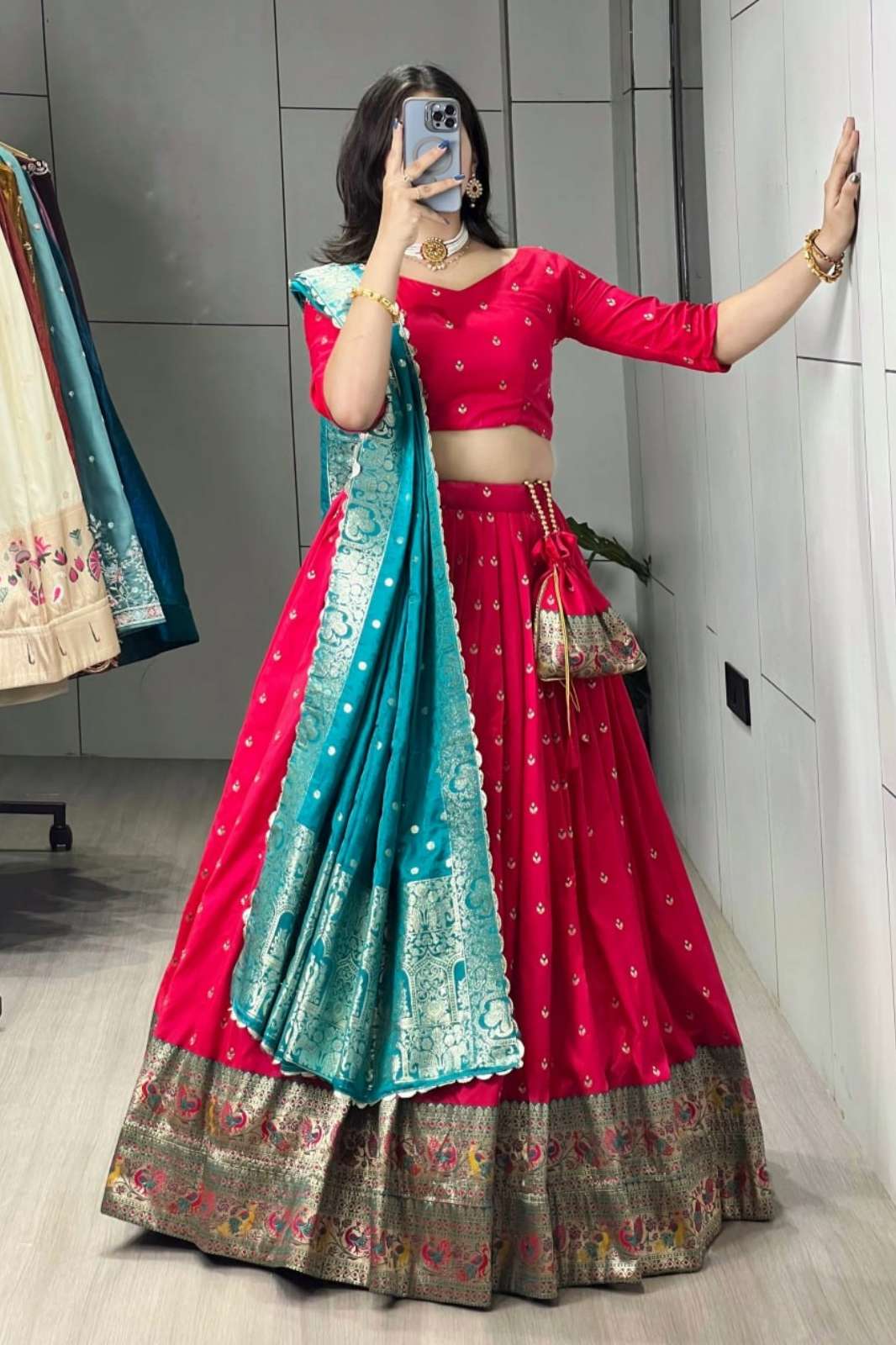 Shri Balaji Emporium VARNIKA Paithani Silk Lehenga choli with zari border and Iconic Dupatta
