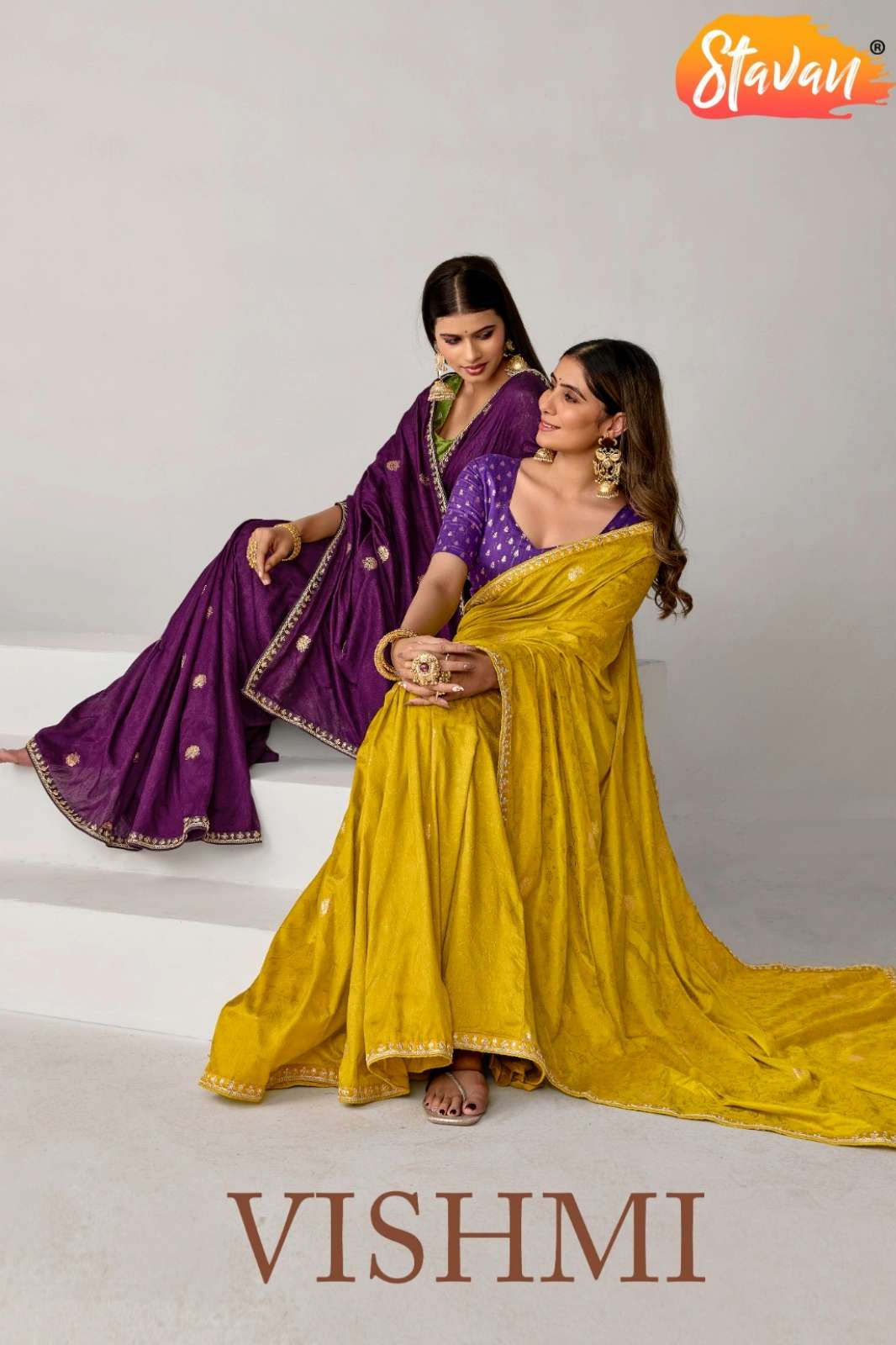 STAVAN VISHMI DYBLE VISCOSE JEQARD EMBROIDERY BORDER SAREE COLLECTION