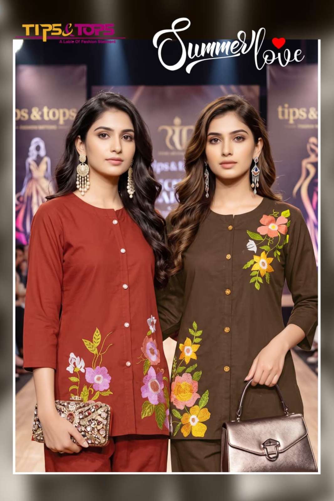 Tips & Tops SUMMER LOVE Premium Cotton with Embroidery work Designer Kurtis