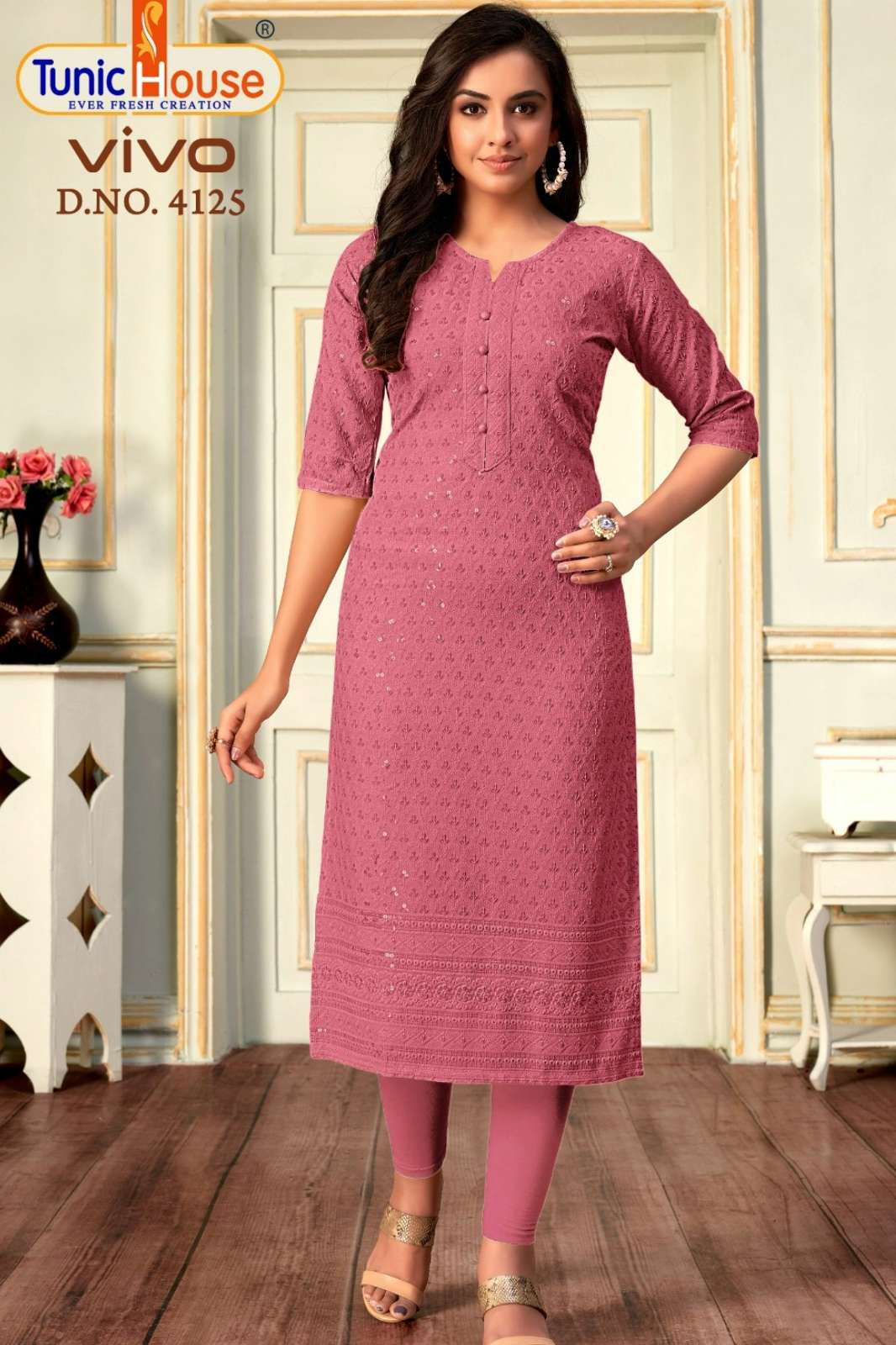 Tunic Vivo Viscose Rayon Lackhnowi Sequence Work Designer Kurtis