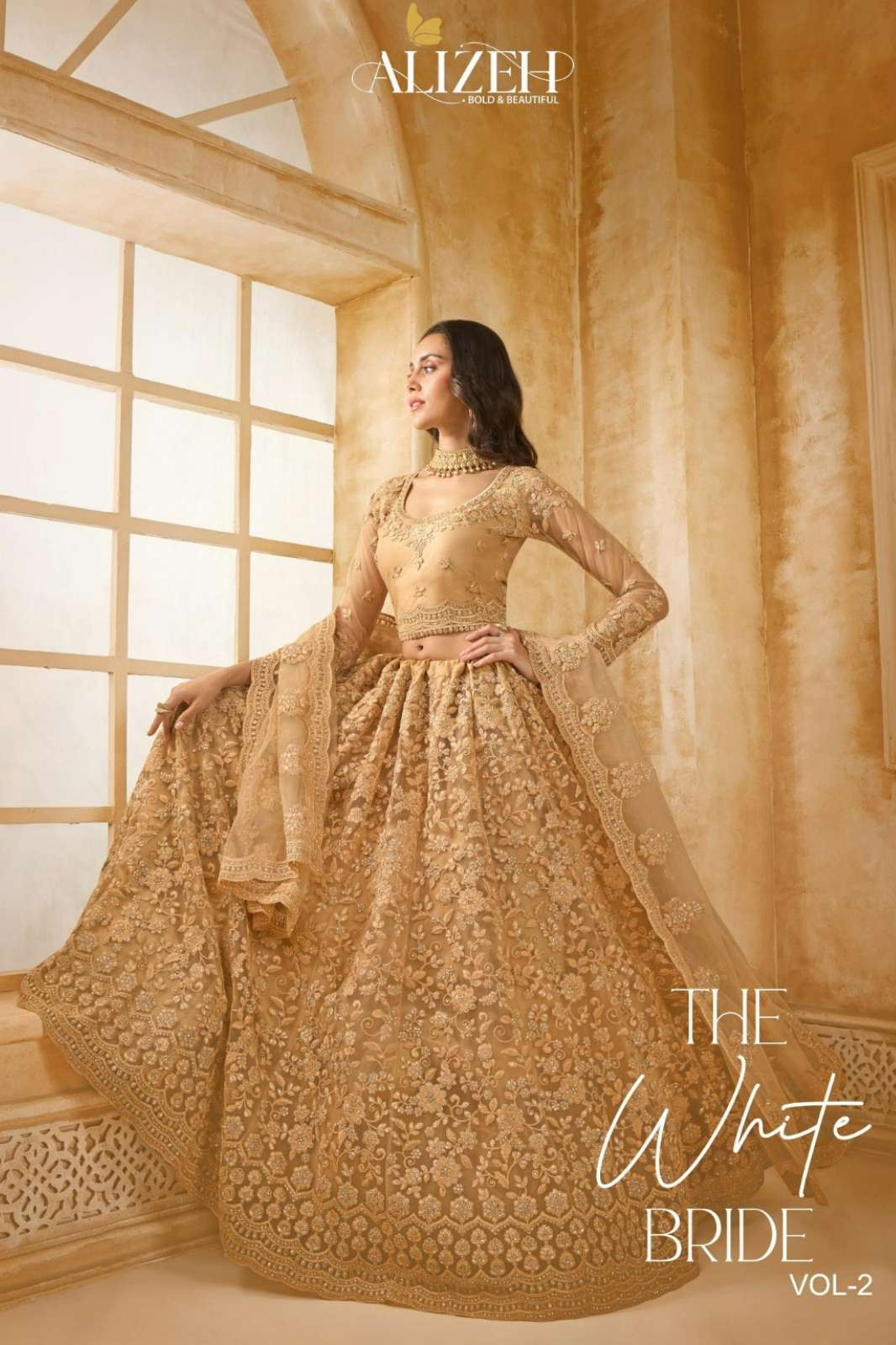 ALIZEH PRESENTS THE WHITE BRIDE VOL 02 HEAVY WORK NET LEHENGA WITH SILK INNER 