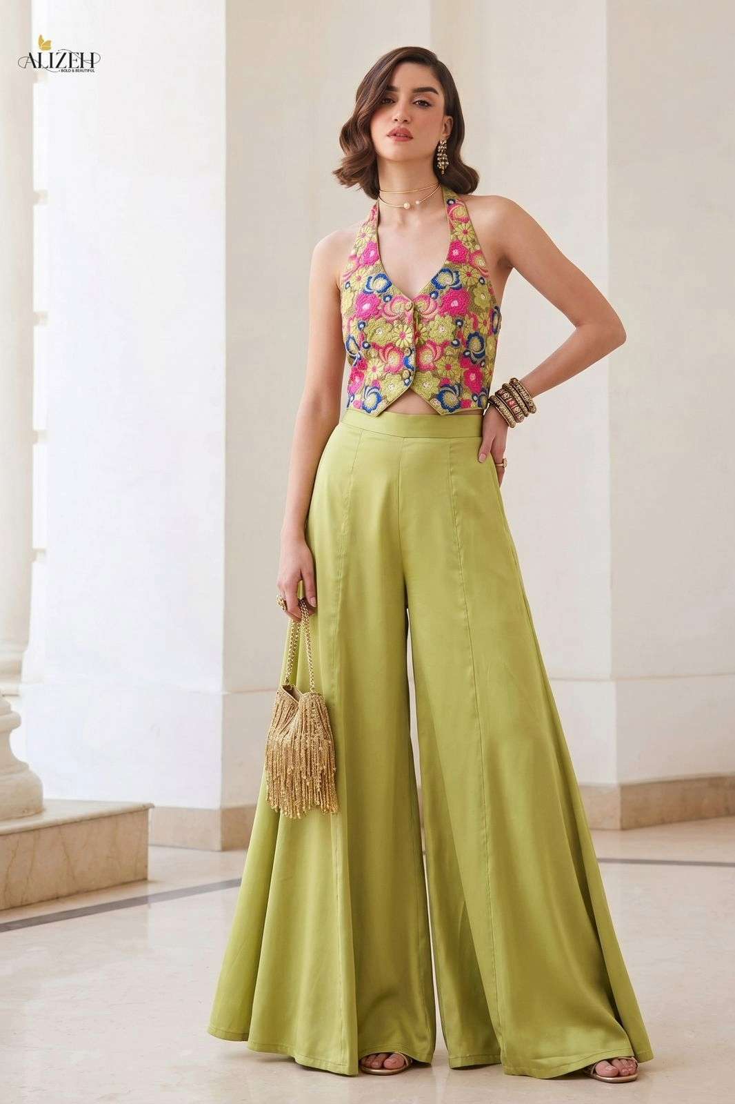 ALIZEH SERIES 9017 and 9018 Beautiful Readymade Embroidered Waistcoat and Palazzo