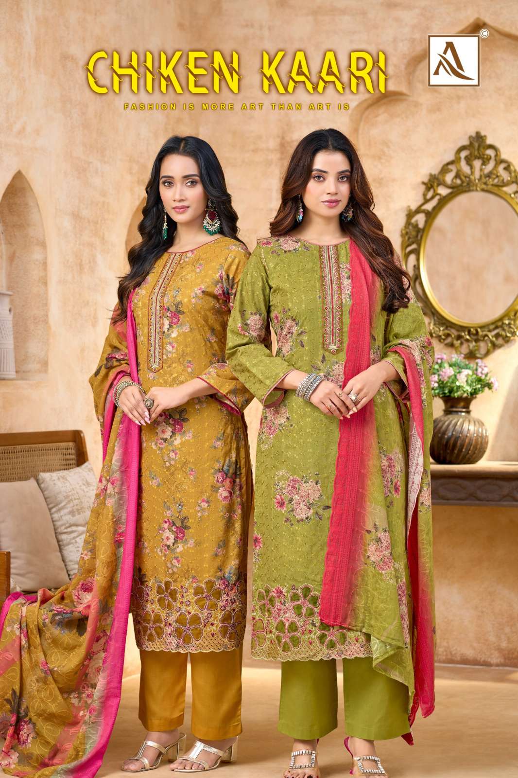 Alok CHIKEN KAARI  Pure Cotton Chiken Chiffli Work with Digital Printed Designer Salwar Suit