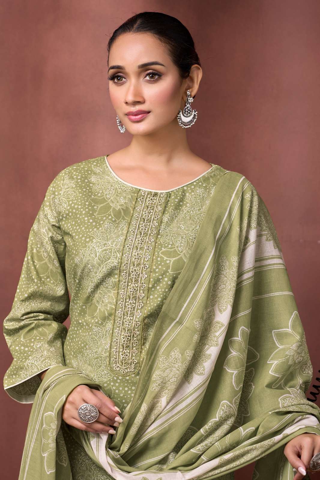 Alok COPPER STONE Pure Cambric Cotton Foil Printed Designer Salwar Suit 
