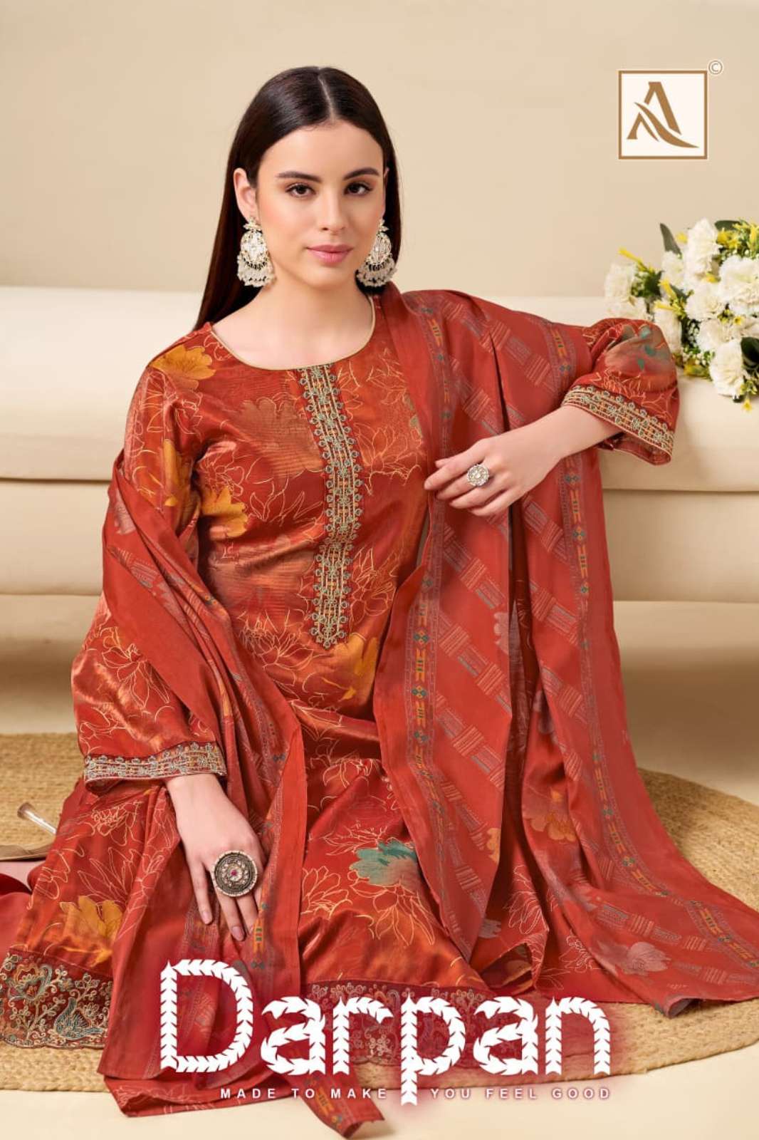Alok DARPAN Pure Viscose Glass Discharge Foil Print with Fancy Embroidery Designer Salwar Suit 