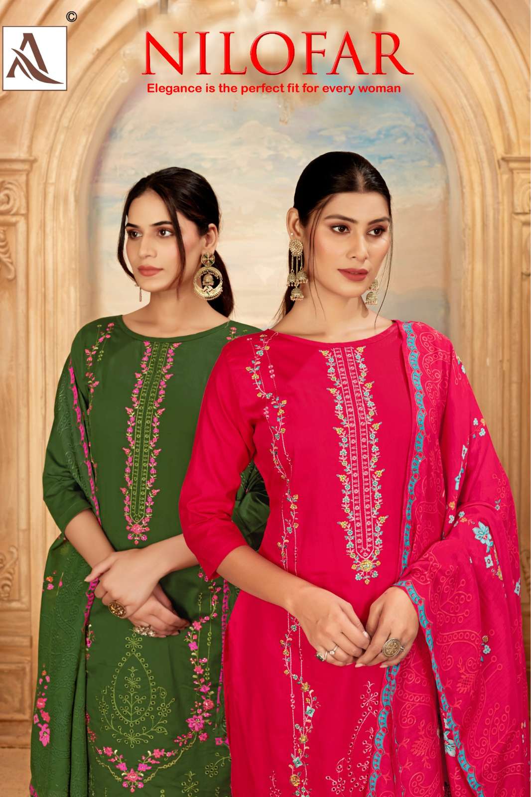 Alok NILOFAR Premium Jam Embroidered with Swarovski Diamond Work Designer Salwar Suit