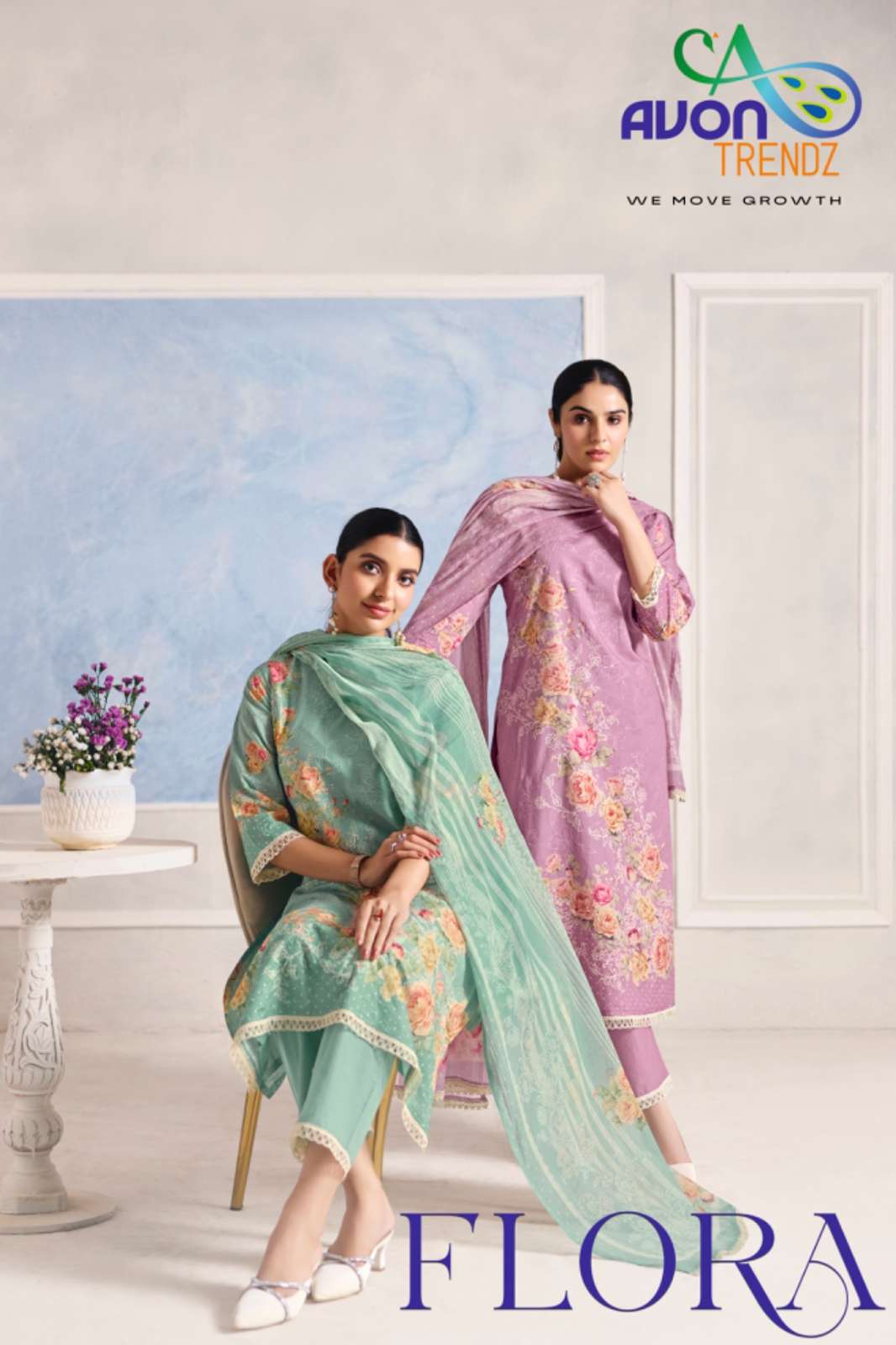 Avon FLORA Cotton Lawn Self Embroidered with Digital Printed Designer Salwar Suit 