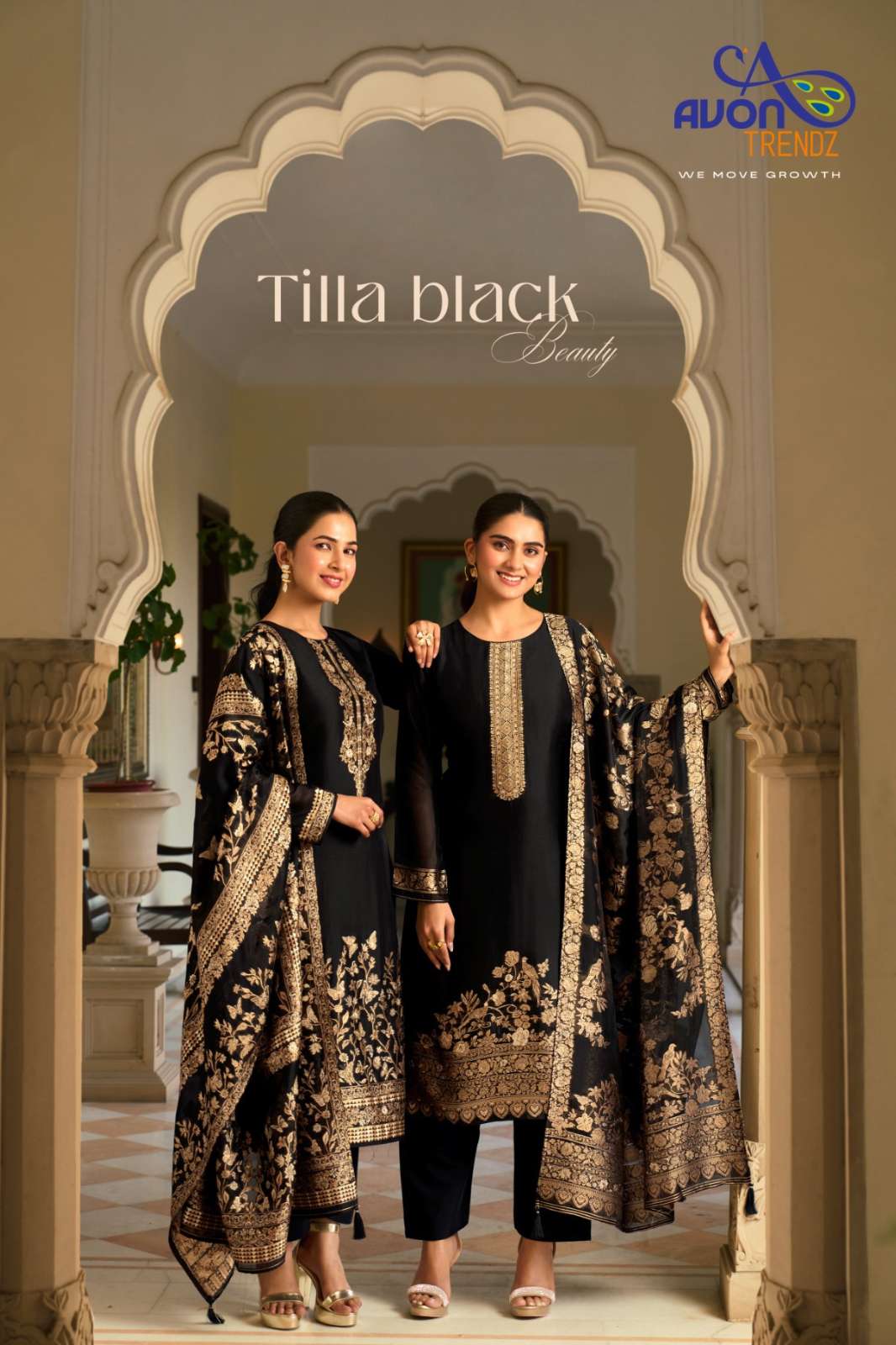 Avon TILLA BLACK BEAUTY Tilla Silk Exclusively Woven with Swarovski Designer Salwar Suit 